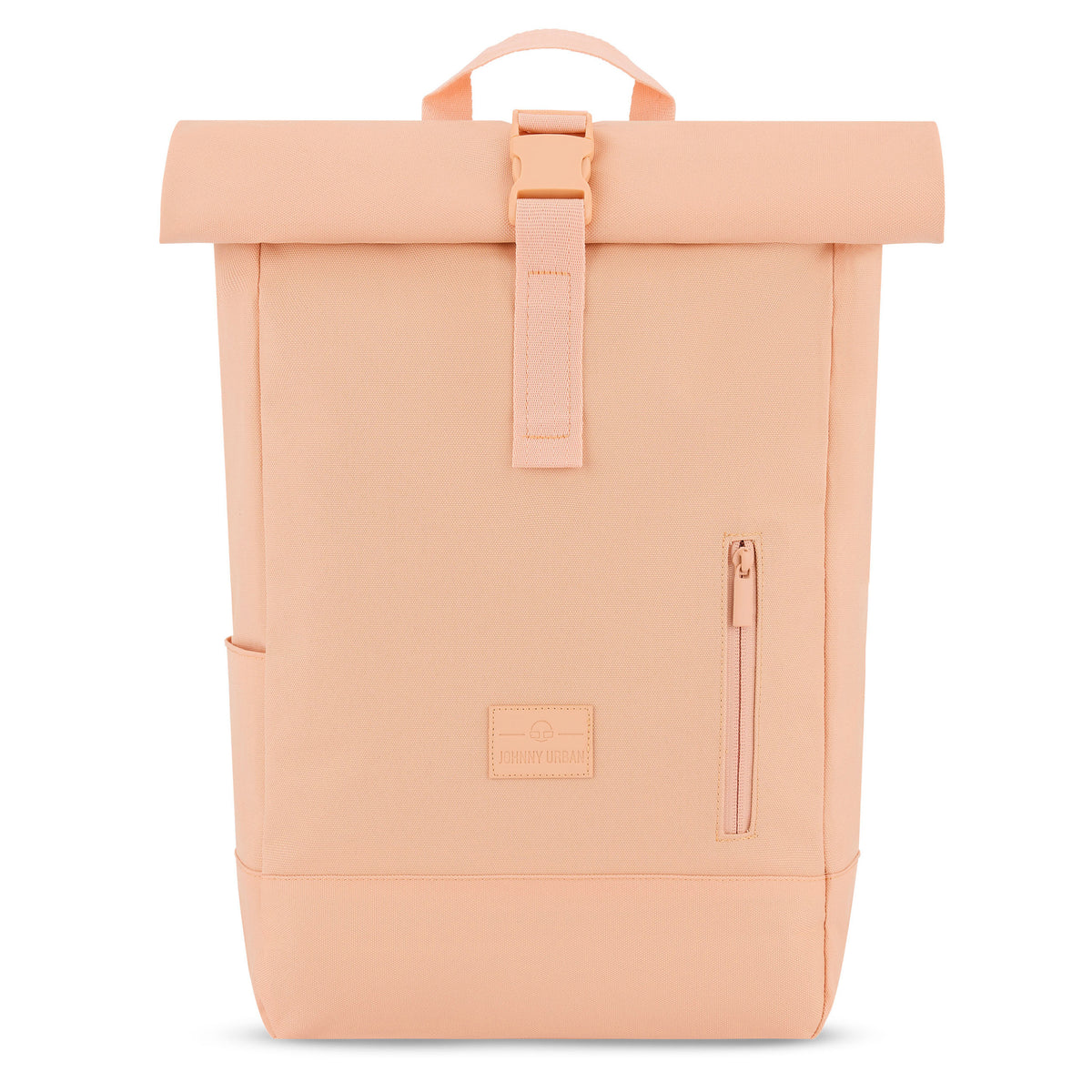 Rolltop Rucksack Robin Medium von Johnny Urban in Pfirsich mit schnallverschluss und seitlicher Reißverschlusstasche