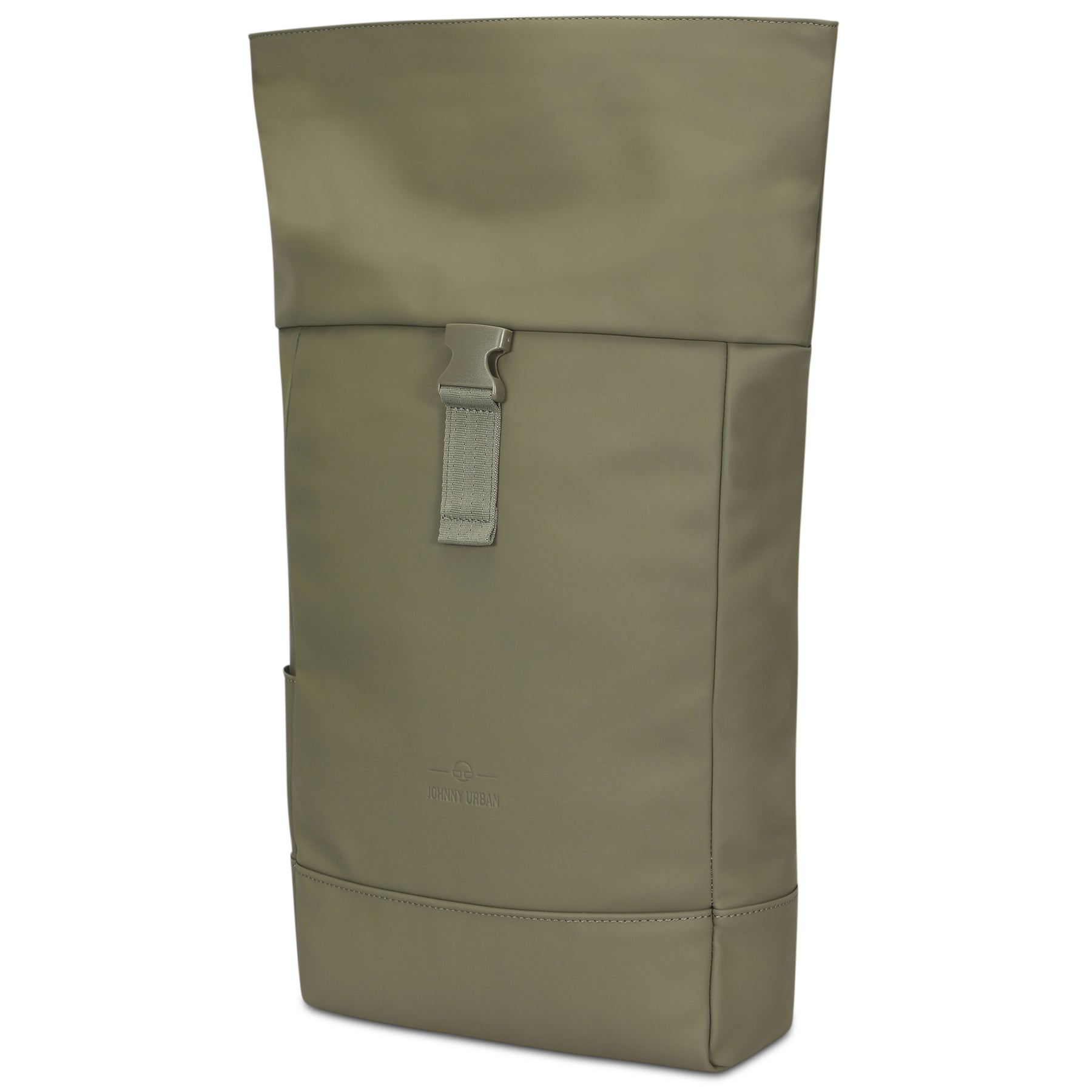 Olivefarbener Rolltop-Rucksack 'Harvey Medium' von Johnny Urban aus glattem Material mit Schnallenverschluss
