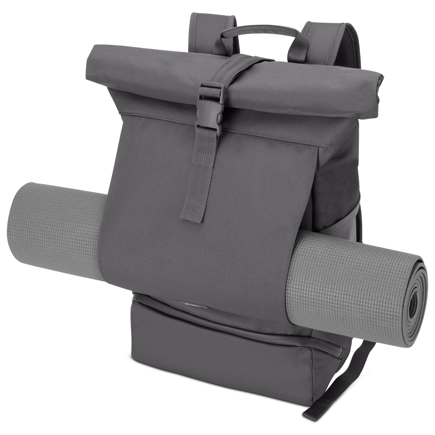 Großer grauer Rolltop-Rucksack 'Allen Large' mit Yogamattenhalterung