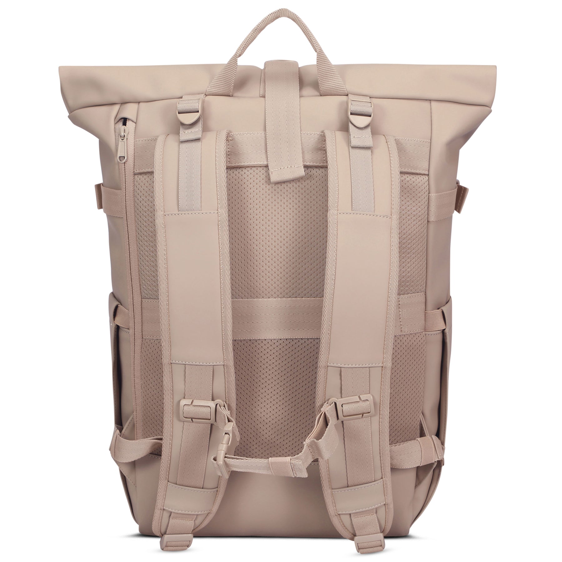 Rolltop Rucksack 'Harvey Large' von Johnny Urban, beige, Rückenansicht mit gepolsterten Trägern und gepolstertem Rücken