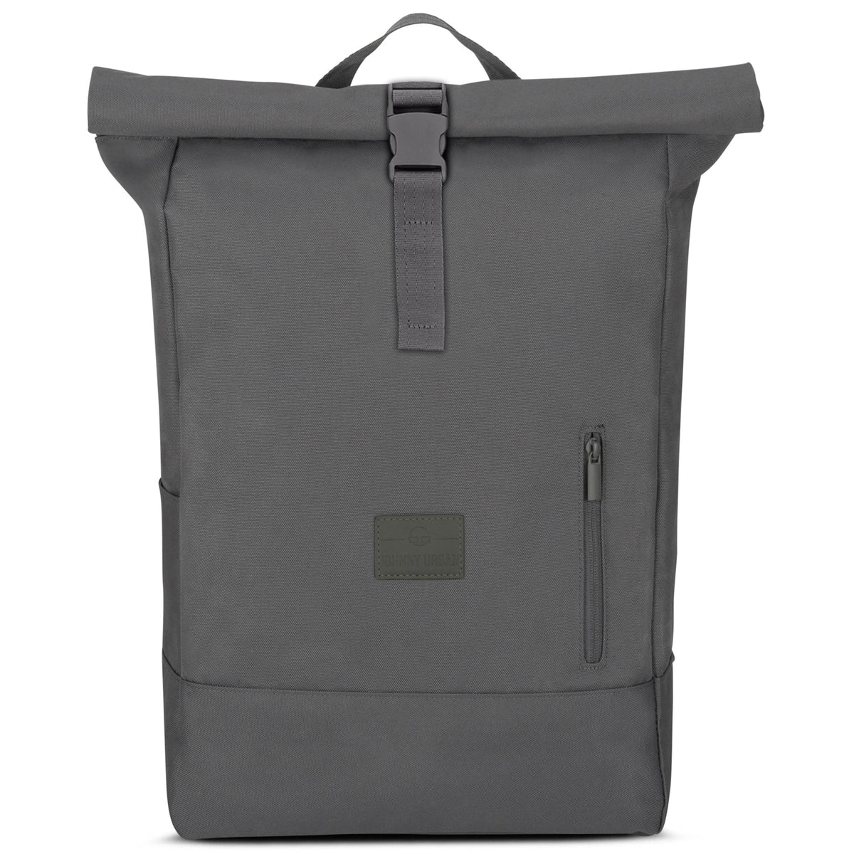 Rolltop-Rucksack Robin Large in dunkelgrauem, robustem Material mit Frontreißverschluss und Schnallenverschluss