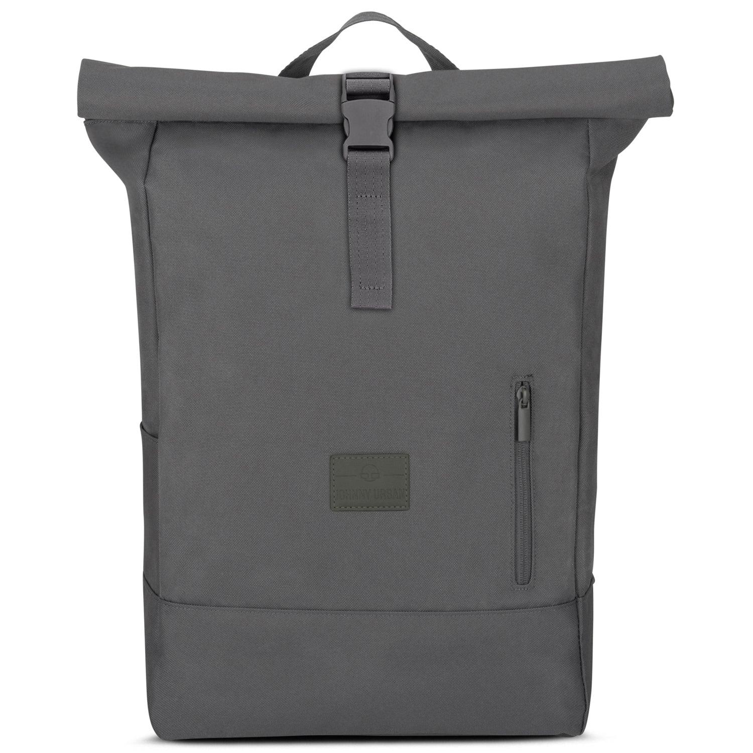 Rolltop-Rucksack Robin Large in dunkelgrauem, robustem Material mit Frontreißverschluss und Schnallenverschluss