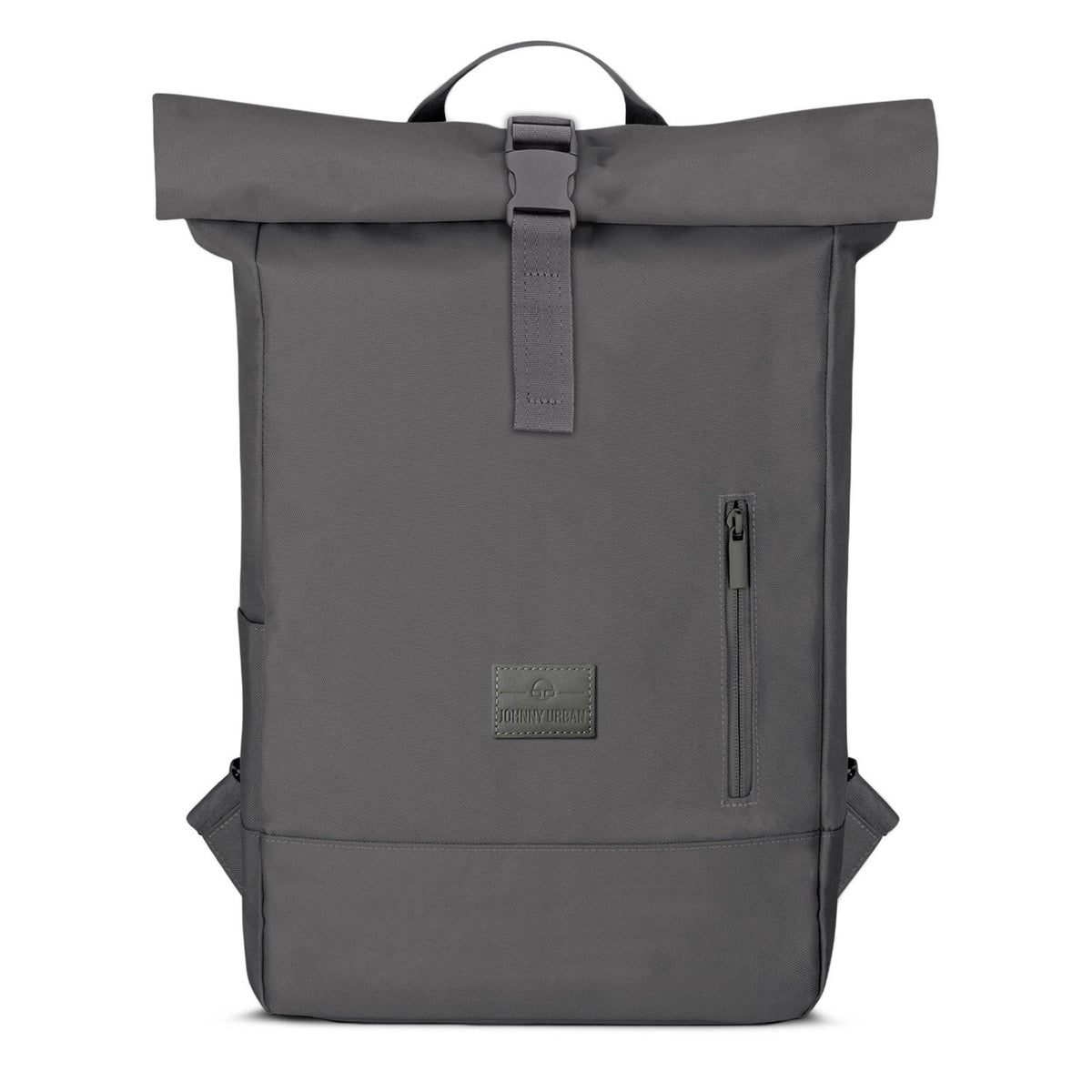 Dunkelgrauer Rolltop Rucksack 'Robin Medium' von Johnny Urban mit Reißverschlusstasche vorne