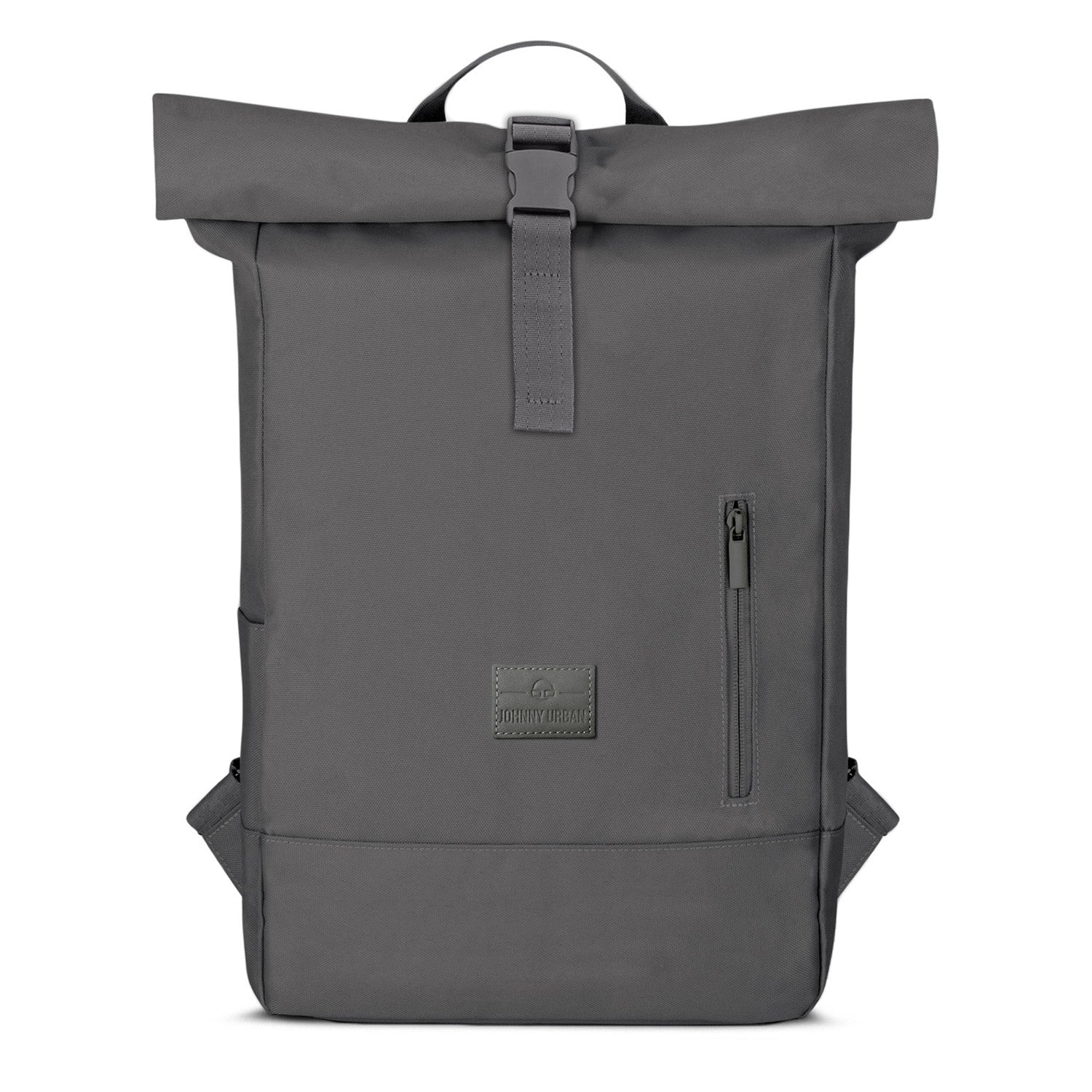 Dunkelgrauer Rolltop Rucksack 'Robin Medium' von Johnny Urban mit Reißverschlusstasche vorne