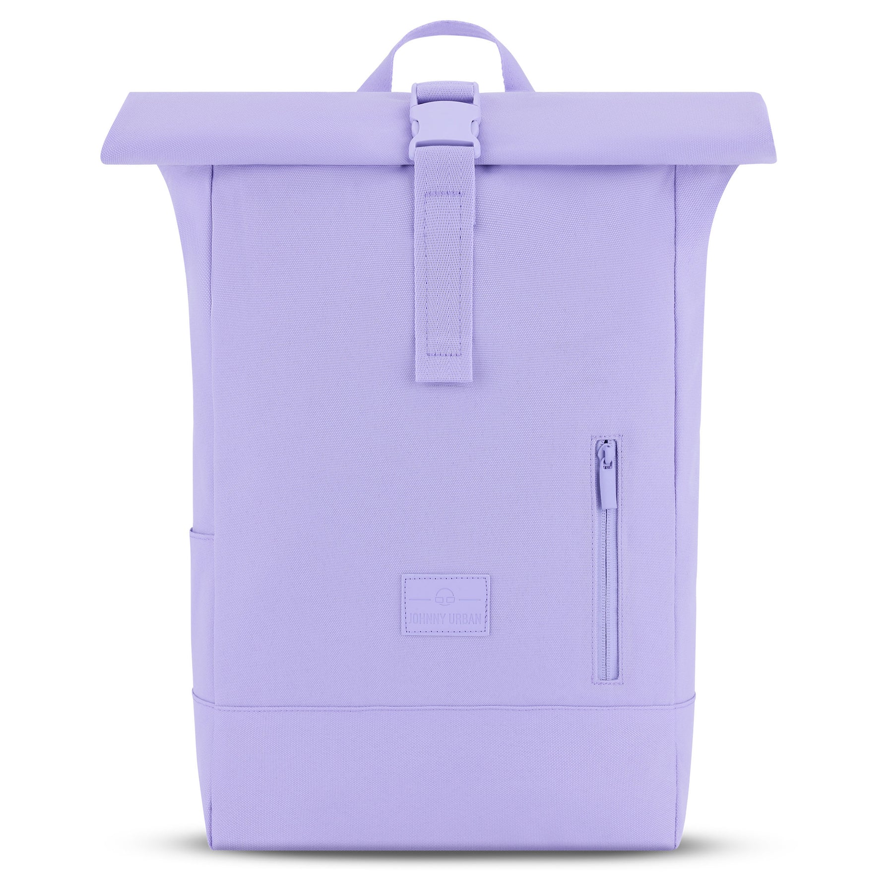 Rolltop Rucksack 'Robin Medium' von Johnny Urban in fliederfarben, mit vorne sichtbarem Reißverschluss und Logo
