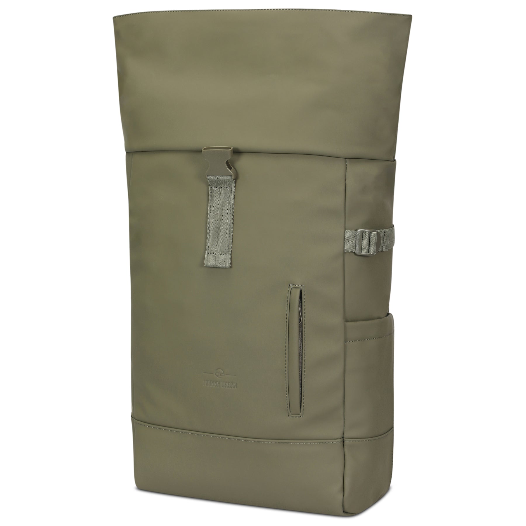 Johnny Urban Rolltop Rucksack 'Harvey Large' in mattem Olivgrün mit Frontfach und Seitentasche
