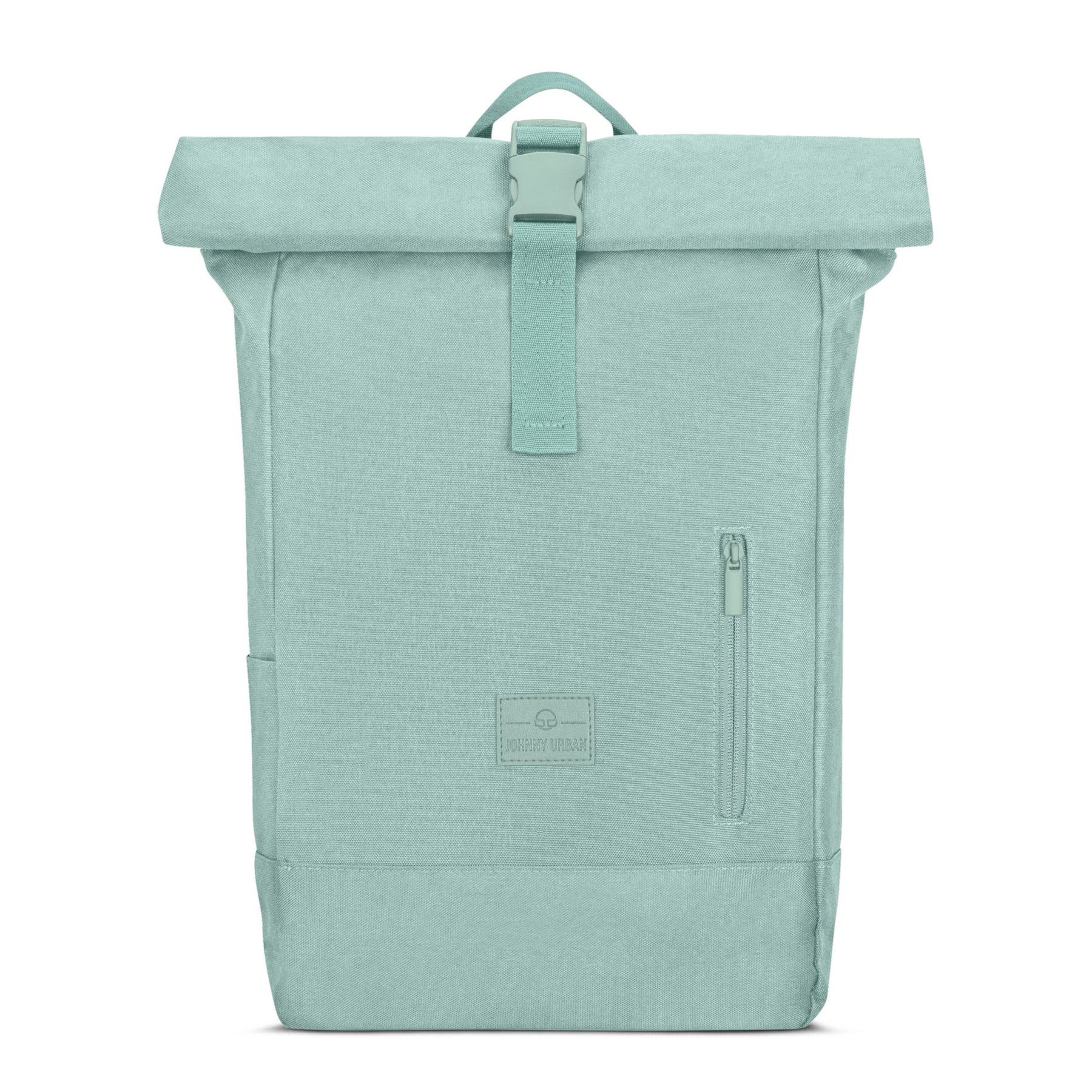 Mintfarbener Rolltop-Rucksack 'Robin Medium' von Johnny Urban mit Frontreißverschluss und Tragegriff