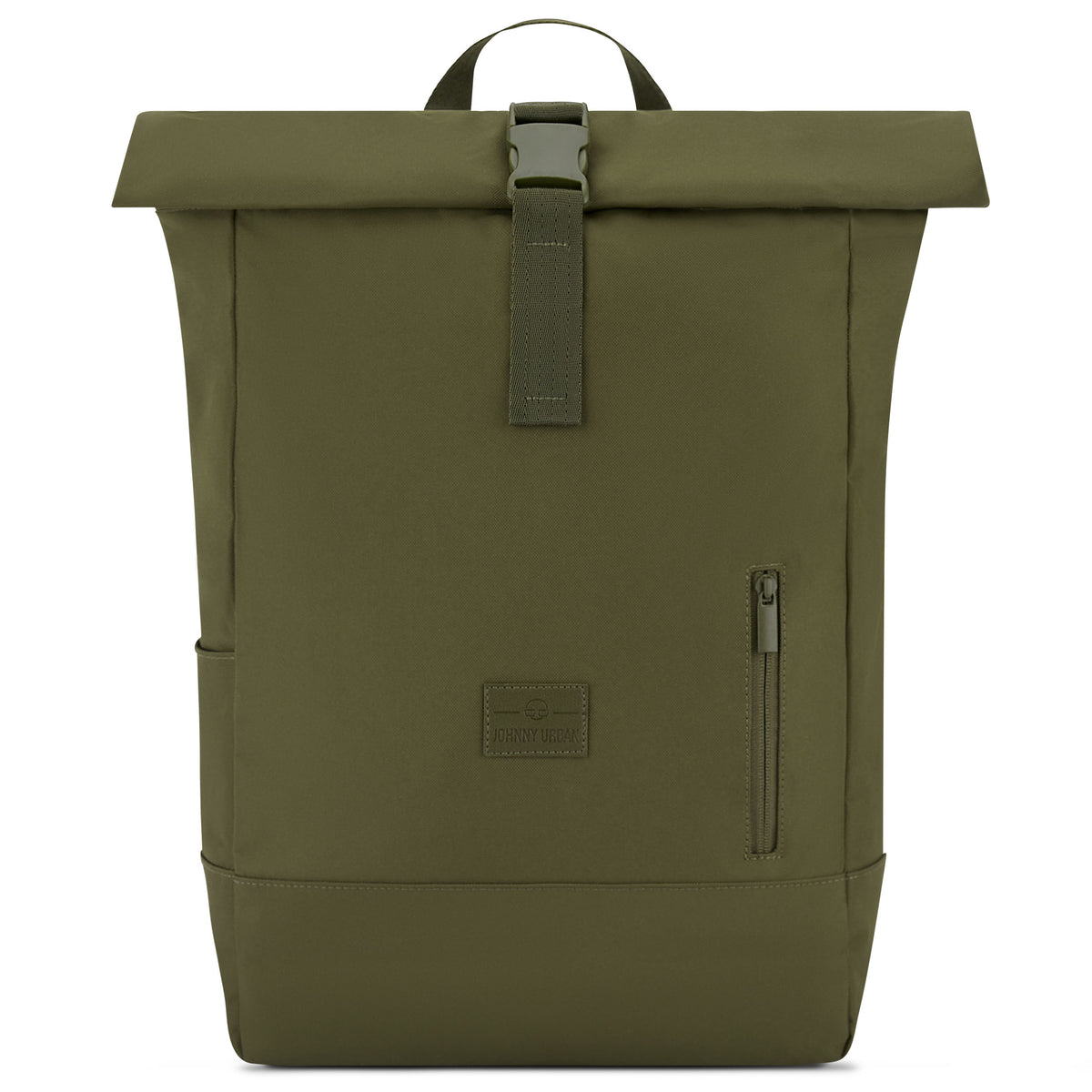 Olivgrüner Rolltop Rucksack 'Robin Large' von Johnny Urban mit Frontreißverschluss und Verschlussclip
