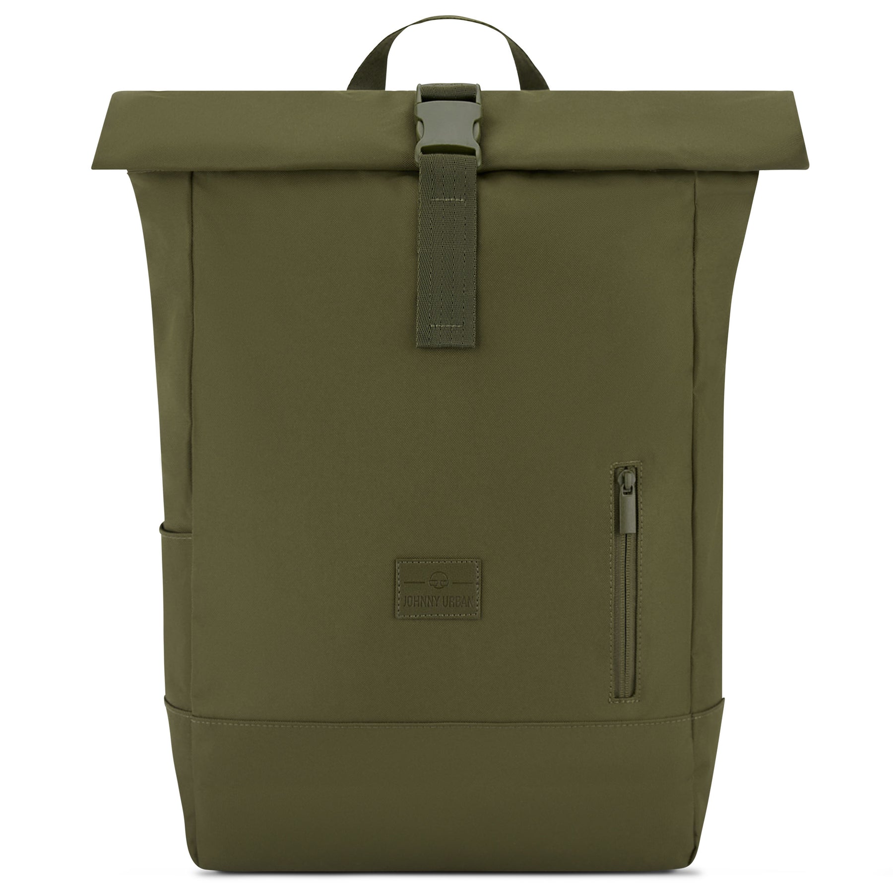 Olivgrüner Rolltop Rucksack 'Robin Large' von Johnny Urban mit Frontreißverschluss und Verschlussclip