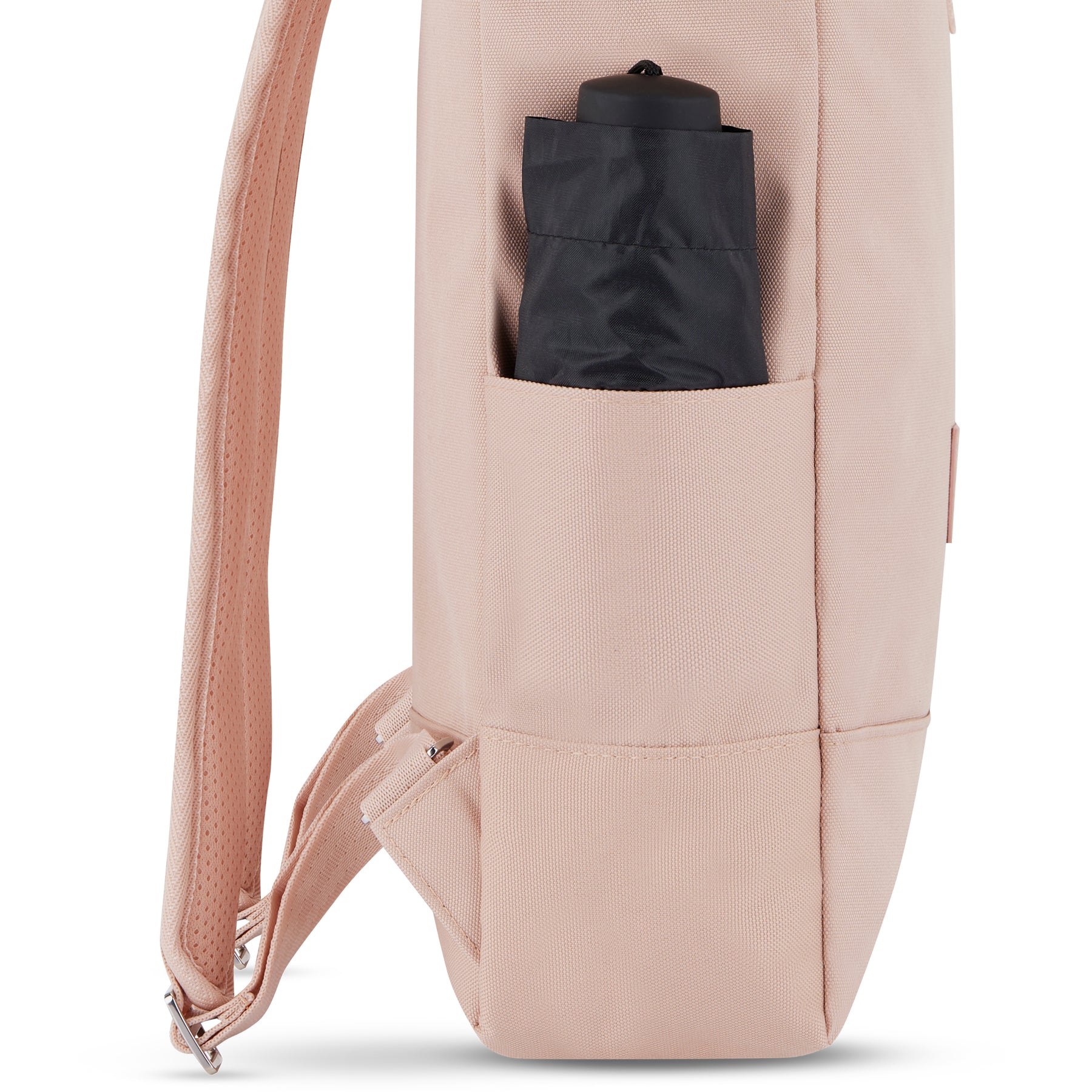 Rolltop Rucksack 'Robin Medium' in Rosé mit seitlicher Tasche und schwarzem Wasserflaschenhalter
