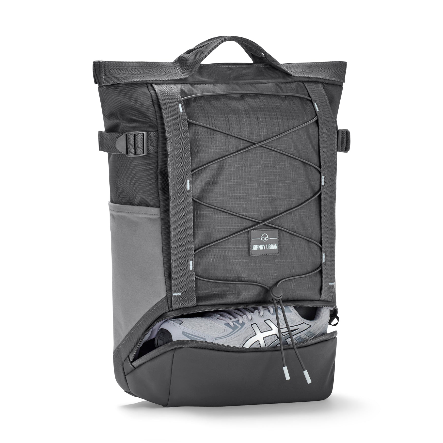 Rucksack 'Harper' in grau mit Schuhfach und elastischem Riemen auf der Vorderseite