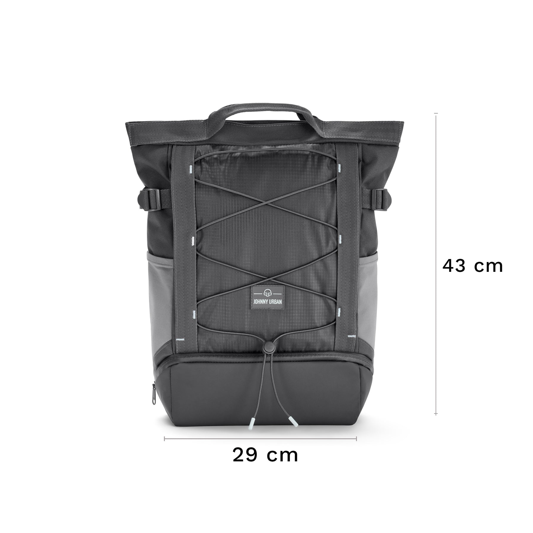 Mittelgroßer grauer Rucksack Harper von Johnny Urban mit elastischem Frontband und Maßen 43x29 cm