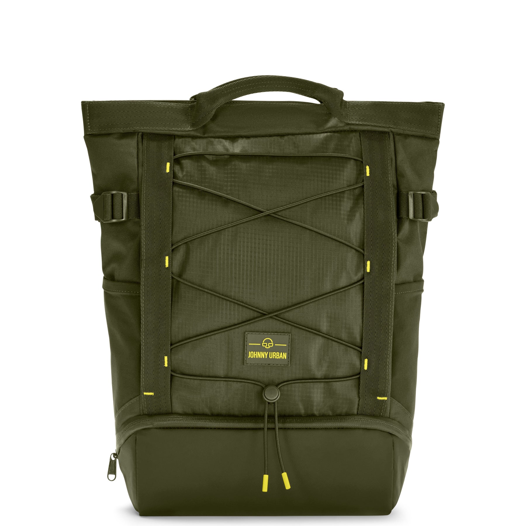 Olivefarbener Rucksack 'Harper' von Johnny Urban mit Kordelzug, Griff und gepolstertem Boden