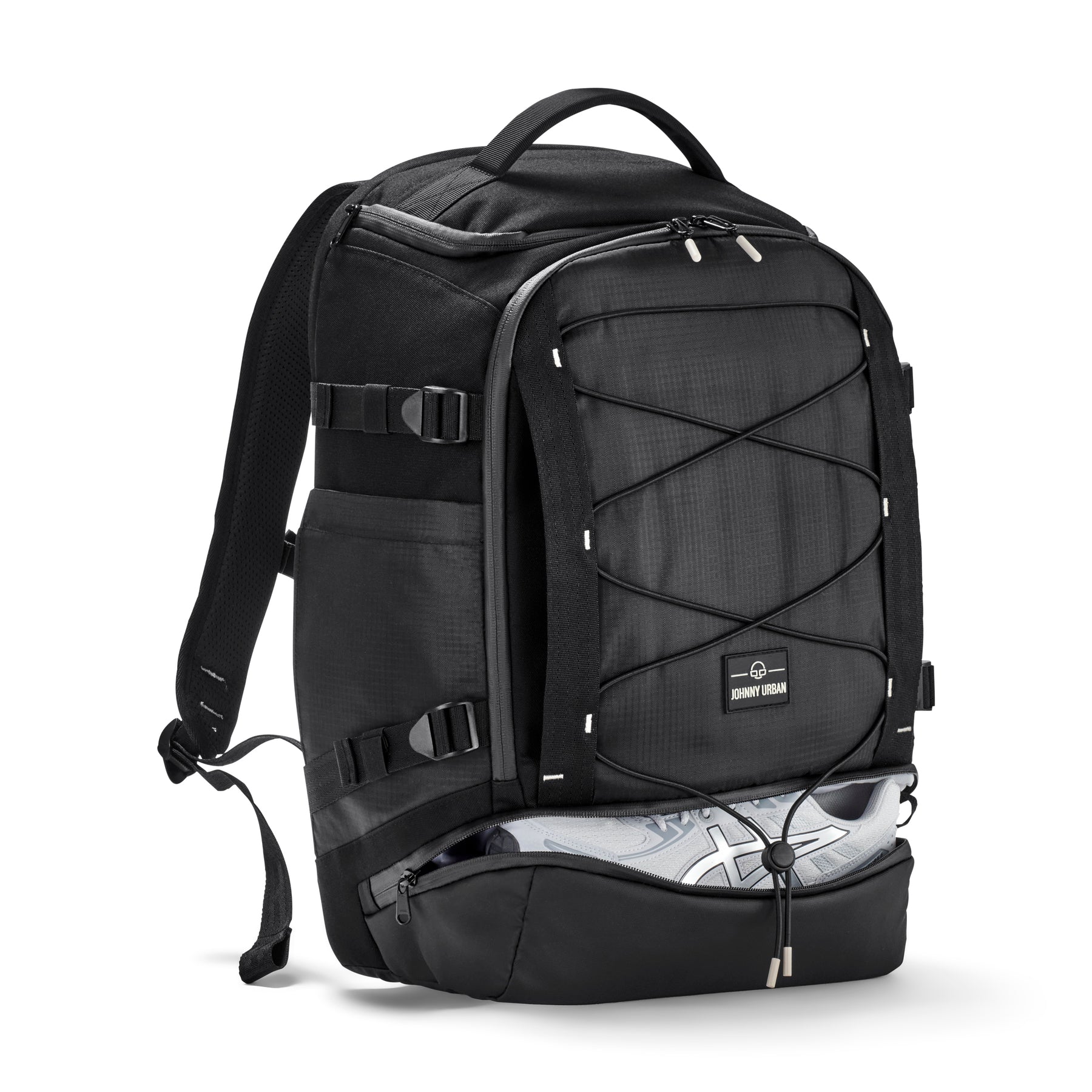 Schwarzer Rucksack 'Jack' von Johnny Urban mit Schuhfach und elastischem Frontbungee