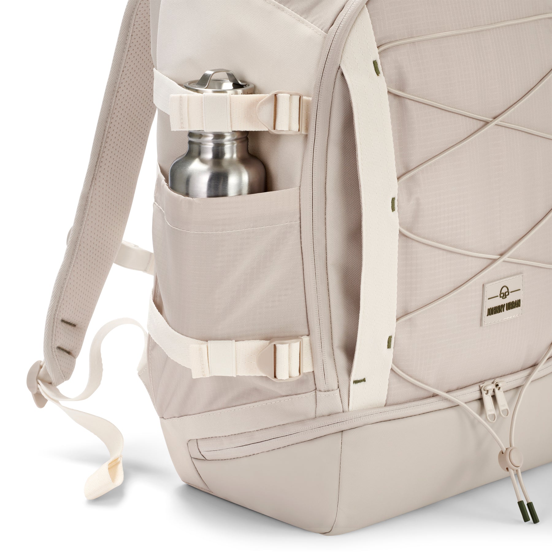 Beiger Johnny Urban Rucksack 'Jack' mit seitlicher Tasche und Metallwasserflasche