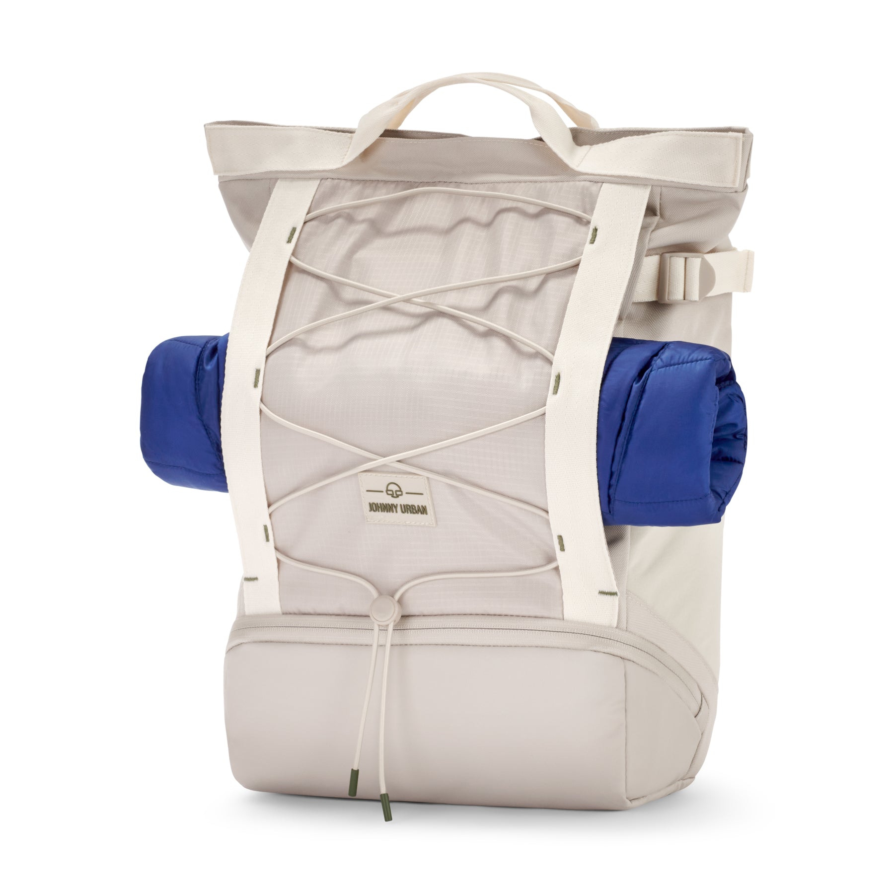 Beiger Johnny Urban Rucksack Modell 'Harper' mit seitlich befestigter blauer Yogamatte
