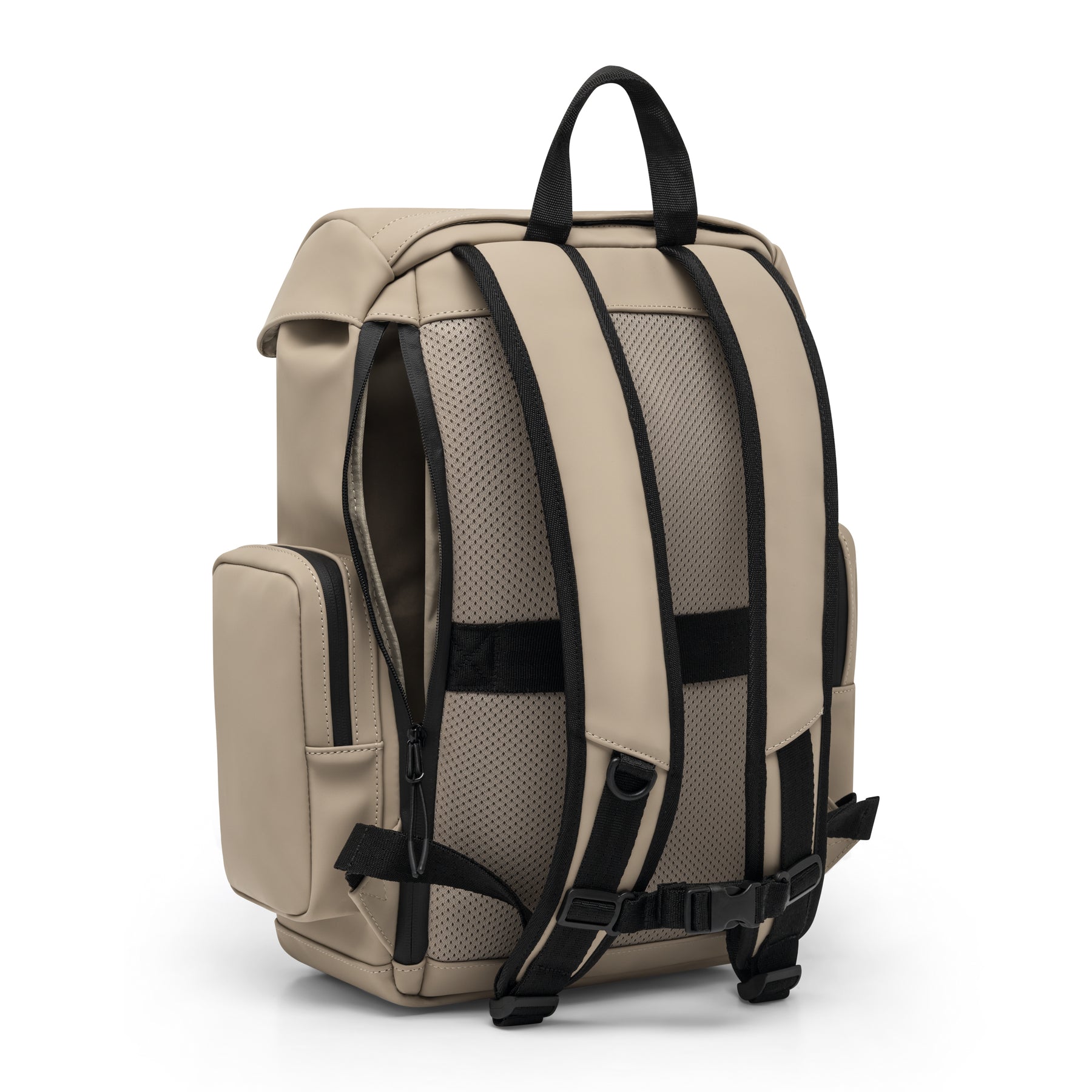 Beiger Rucksack 'Finley' mit gepolsterten, schwarzen Schulterriemen und Netzrückenpolster