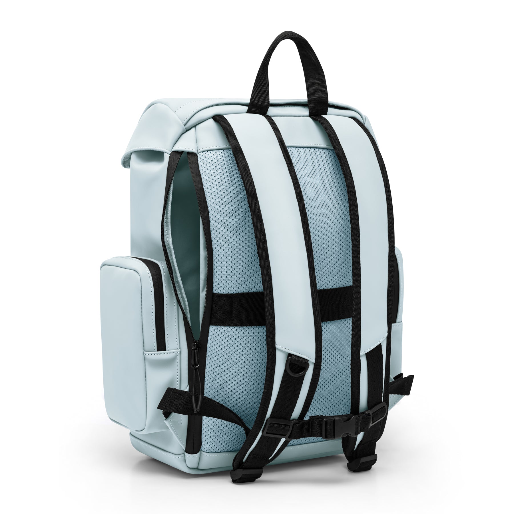 Rucksack 'Finley' in eisblau mit gepolsterten, verstellbaren Trägern und seitlicher Reißverschlusstasche