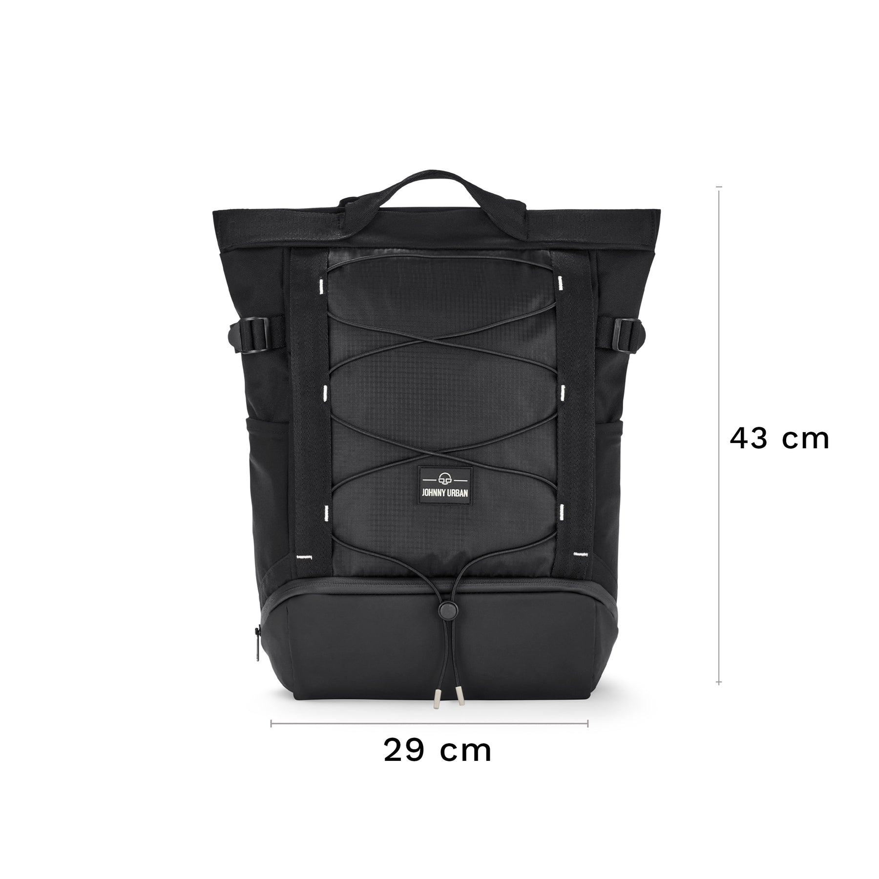 Schwarzer Damenrucksack 'Harper' von Johnny Urban mit Zugband und Frontfach, Maße 43x29 cm