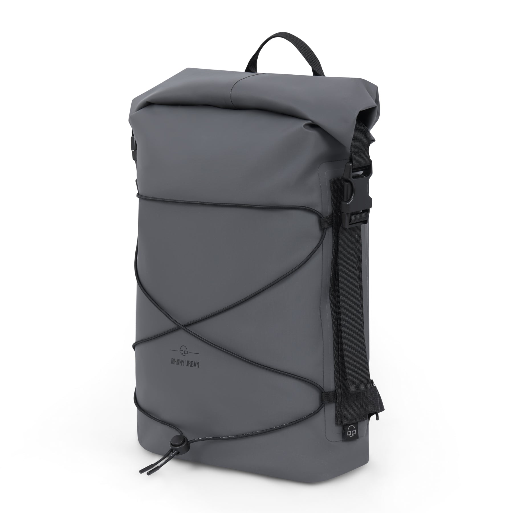 Johnny Urban Rolltop Rucksack ‚Myles‘ in Grau mit wasserdichtem Material und elastischem Außenband