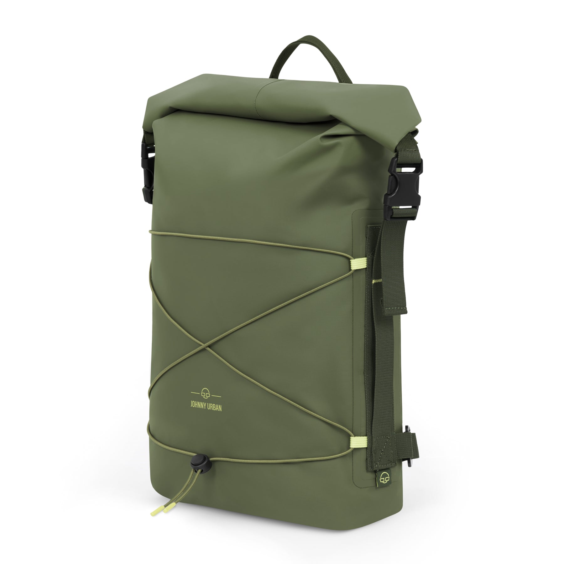 Wasserdichter Rolltop Rucksack 'Myles' von Johnny Urban in Olive mit elastischem Netz und Klickverschluss