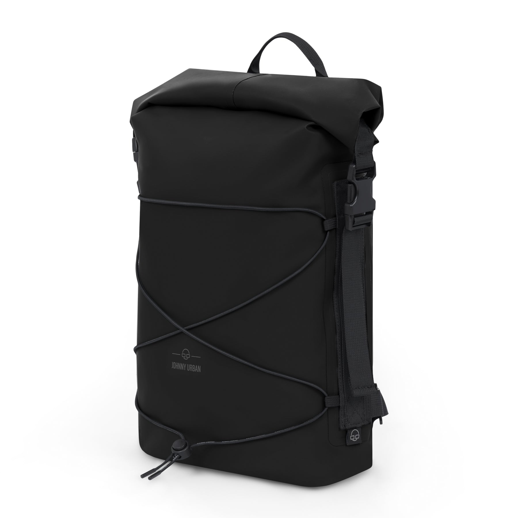 Schwarzer wasserdichter Rolltop-Rucksack 'Myles' mit elastischem Kordelzug und Tragegriff