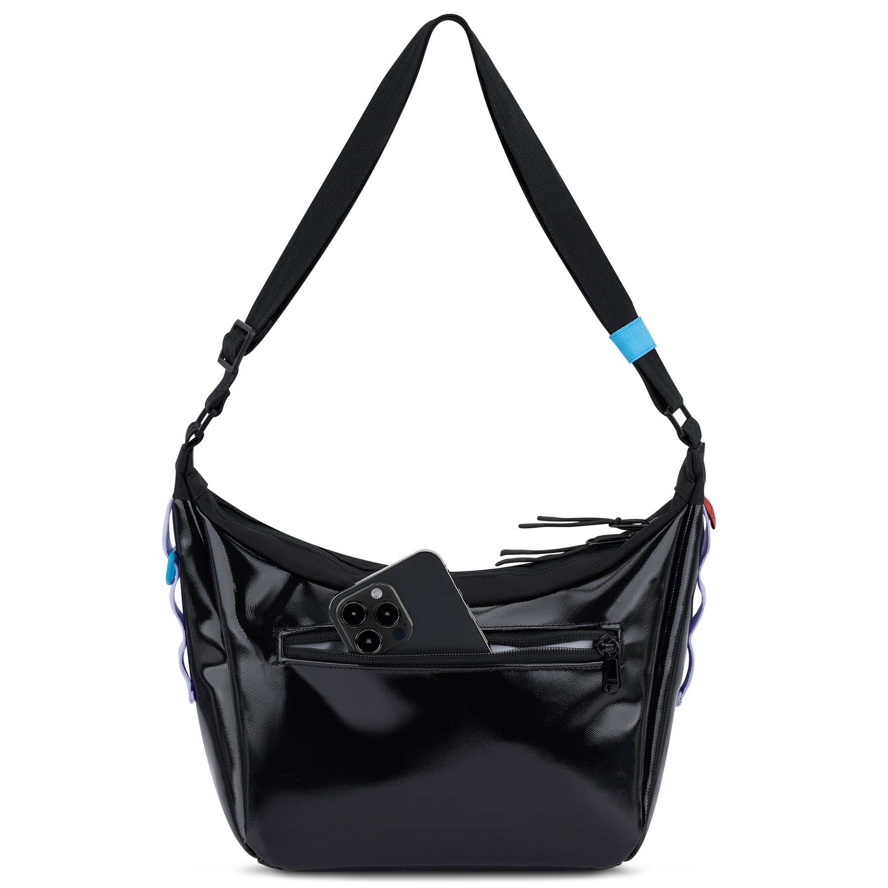 Schwarze Handtasche 'Liv' mit verstellbarem Schultergurt, Außentasche mit Reißverschluss und Smartphonefach