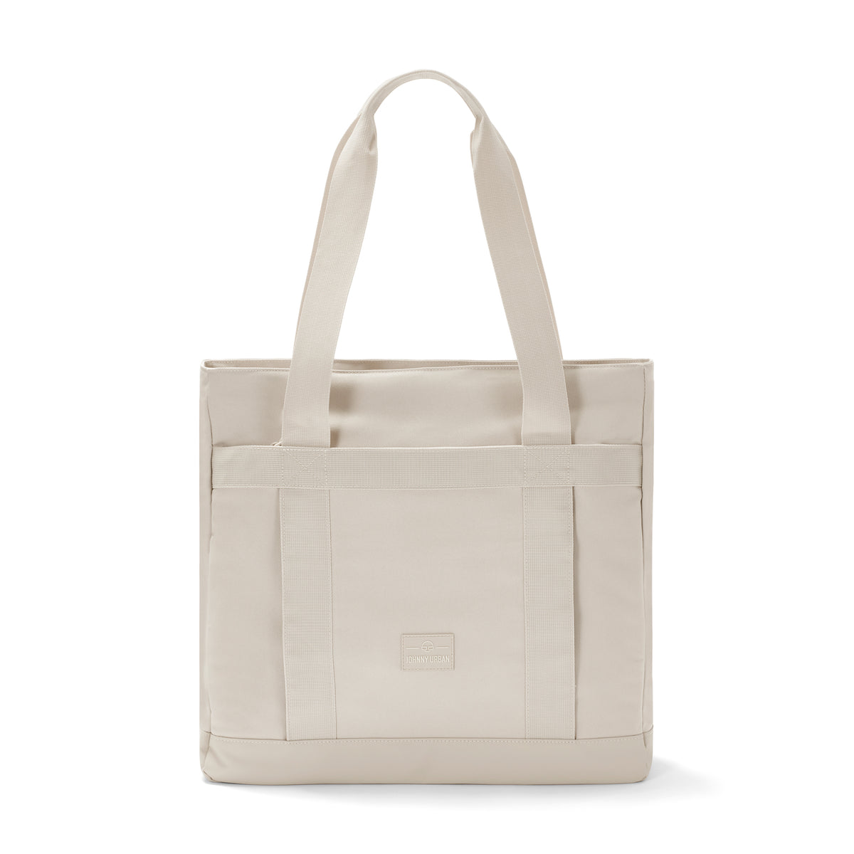 Sandfarbener Johnny Urban Shopper Bag mit zwei langen Tragegriffen und rechteckigem Logo vorne