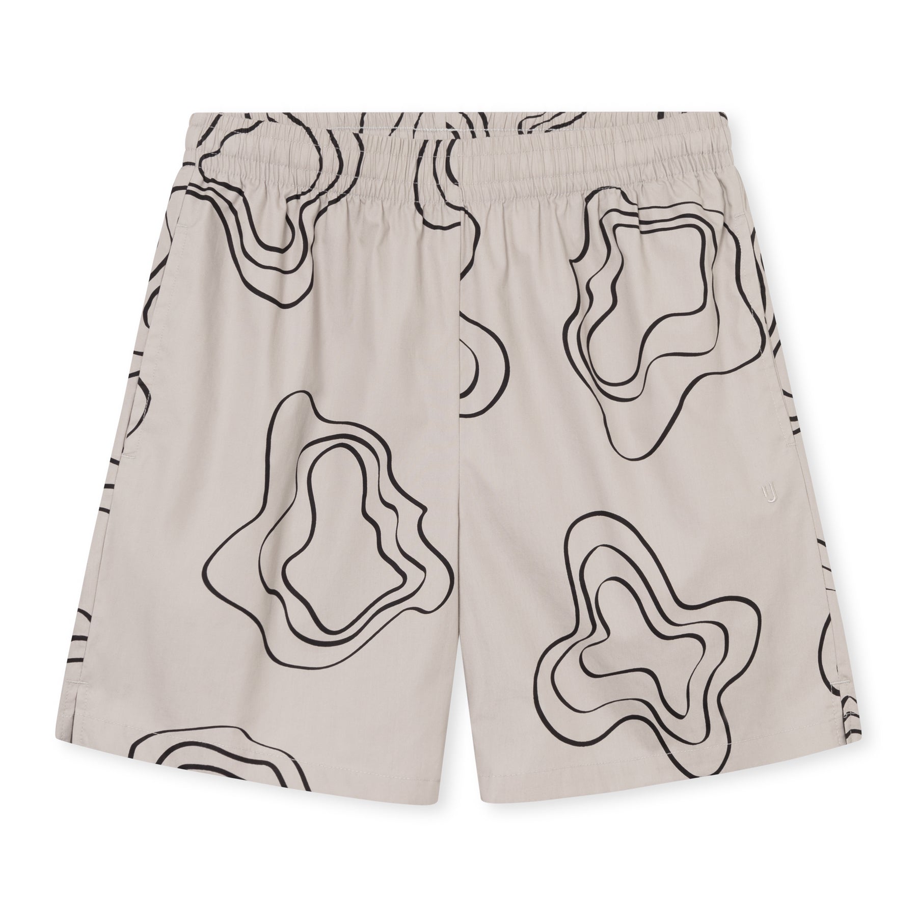Sandfarbene Herren-Shorts aus der Spencer Kollektion mit schwarzem, abstraktem Linienmuster