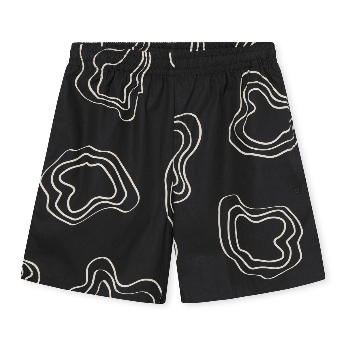 Schwarze Herrenshorts 'Spencer' mit elastischem Bund und weißem abstraktem Linienmuster