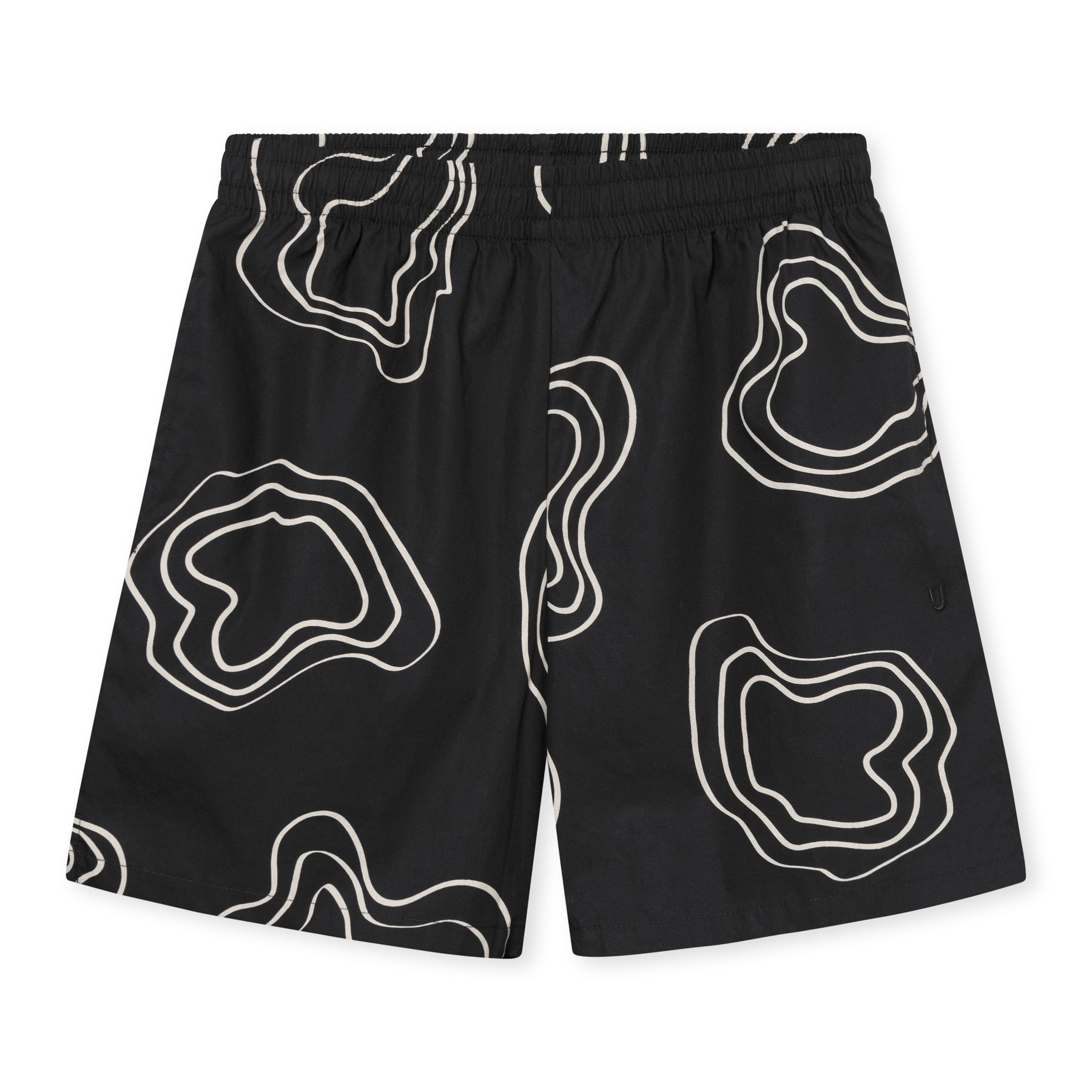 Schwarze Herrenshorts 'Spencer' mit elastischem Bund und weißem abstraktem Linienmuster