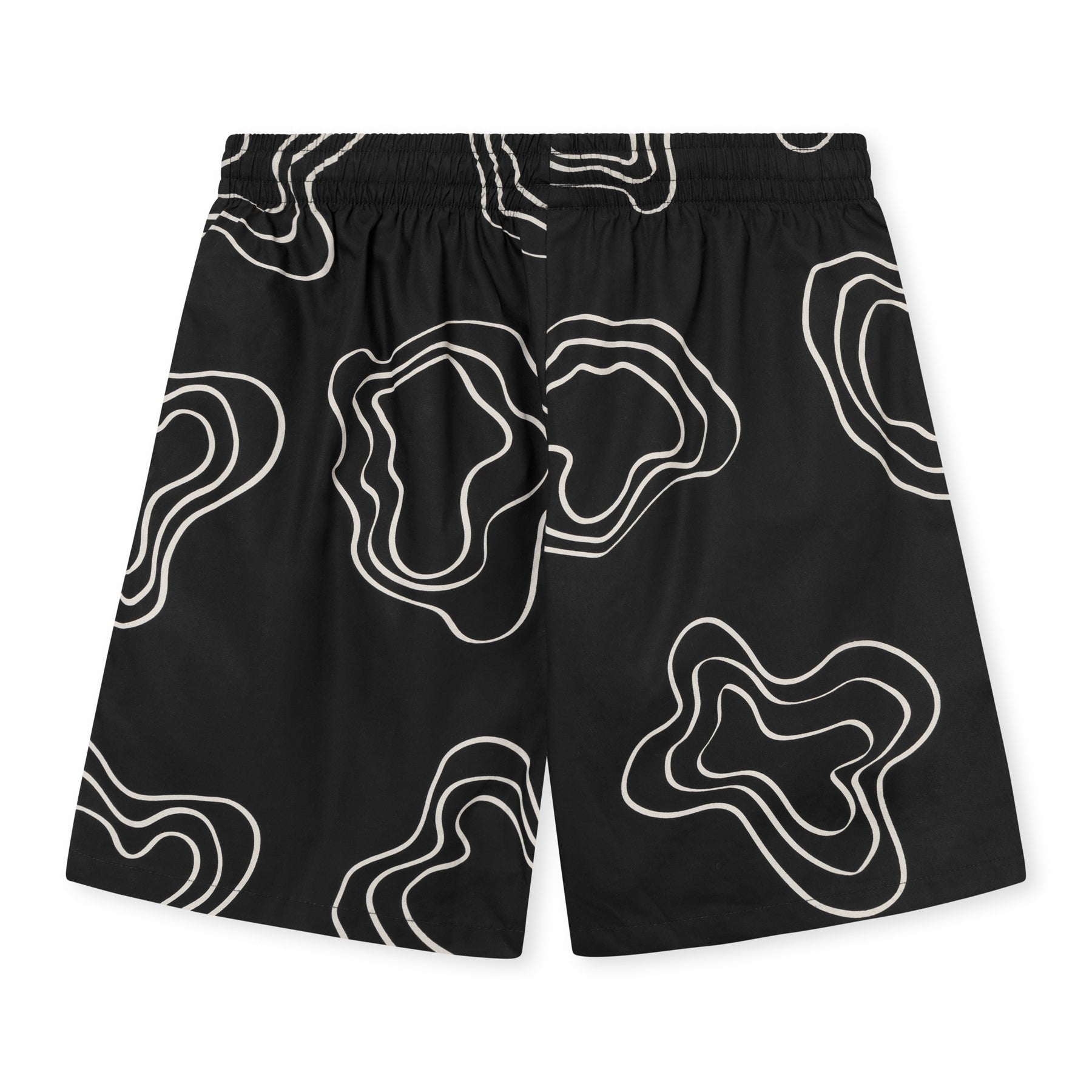 Schwarze Herren-Shorts 'Spencer' mit weißem abstraktem Linienmuster und elastischem Bund