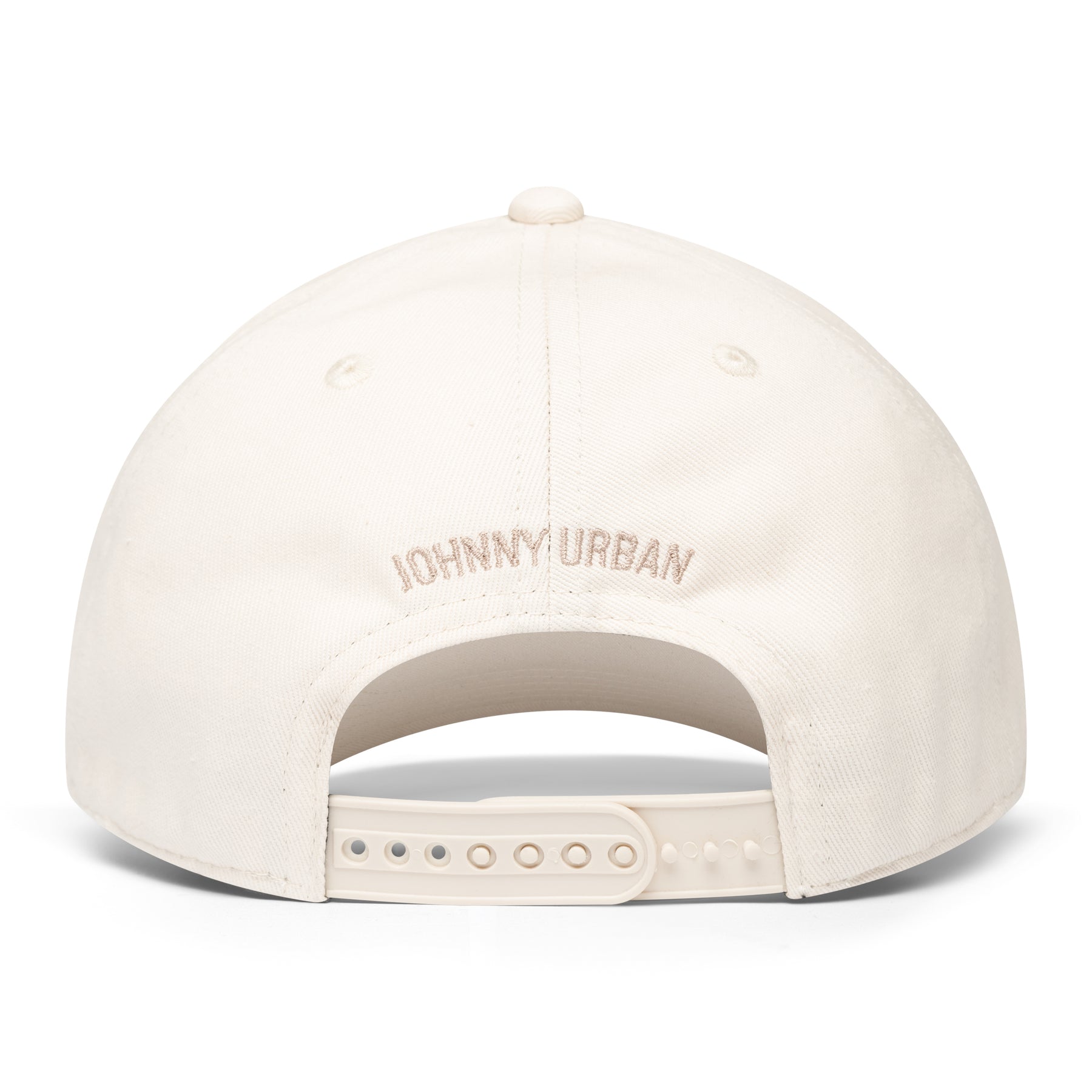 Cremefarbene Snapback-Cap 'Jason' mit verstellbarem Verschluss und Bestickung 'Johnny Urban' hinten