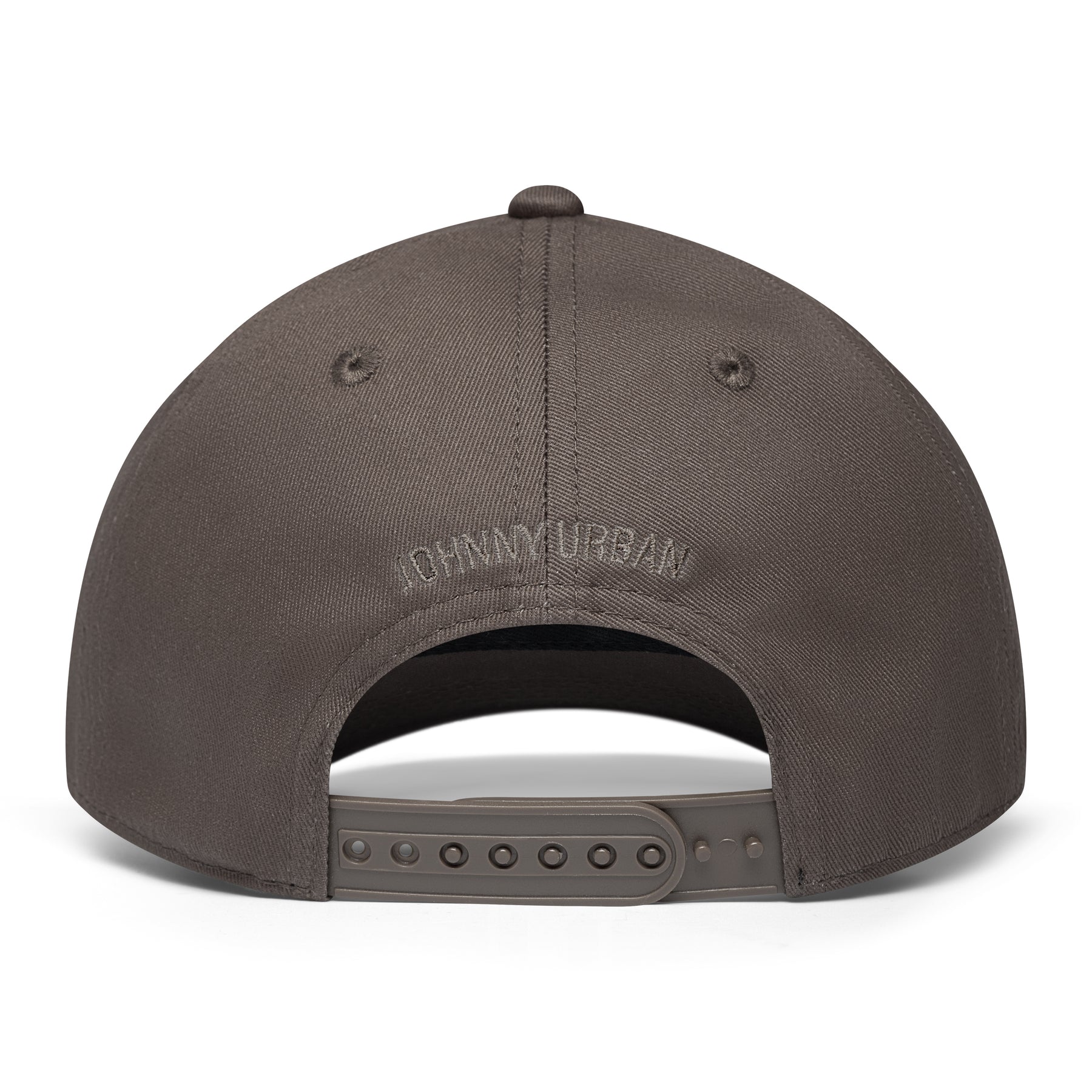 Rückansicht der olivgrauen Snapback Cap 'Jason' mit verstellbarem Verschluss und eingesticktem 'Johnny Urban' Schriftzug