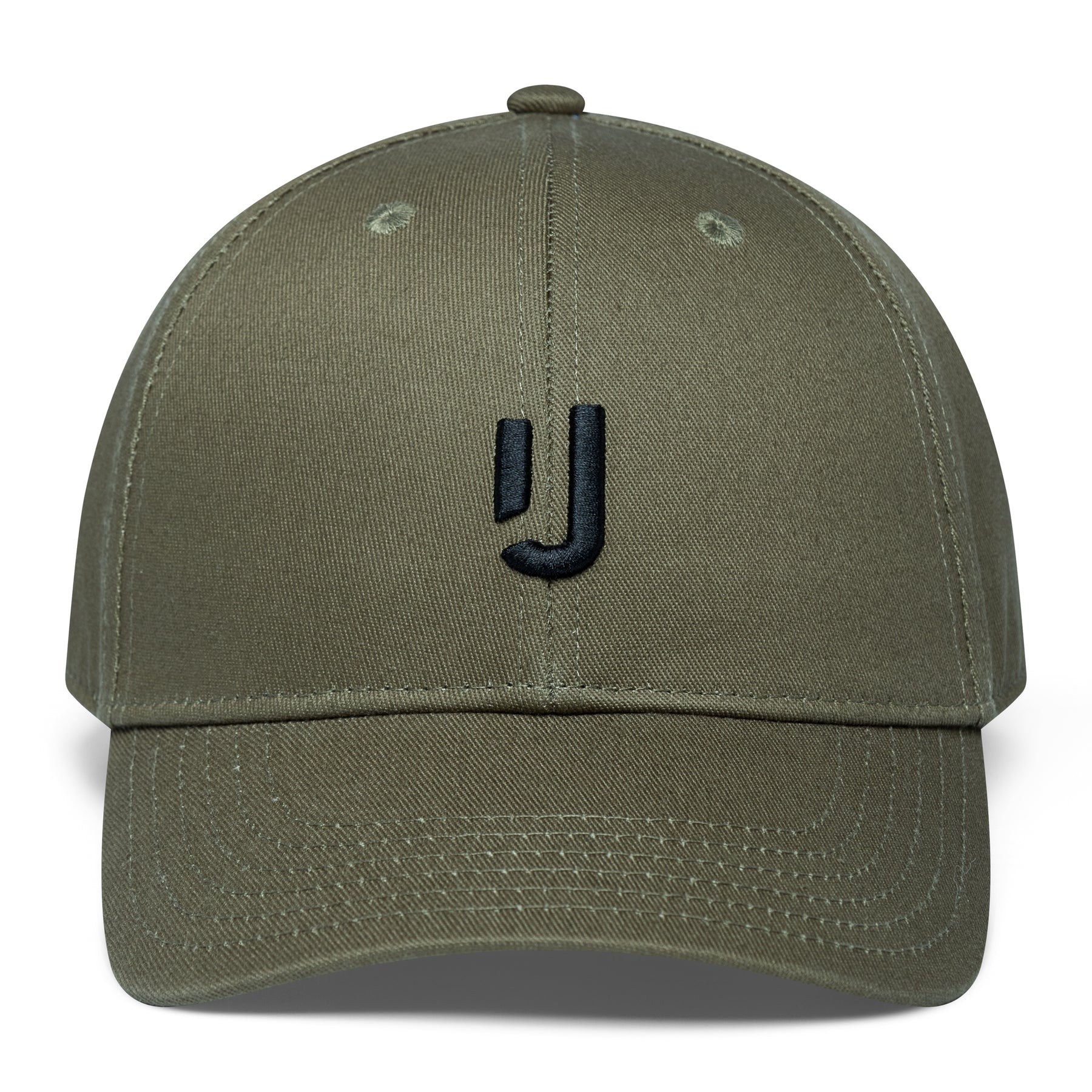 Olivegrüne Cap 'Jason' mit schwarzem, aufgesticktem ‚J‘ auf der Vorderseite