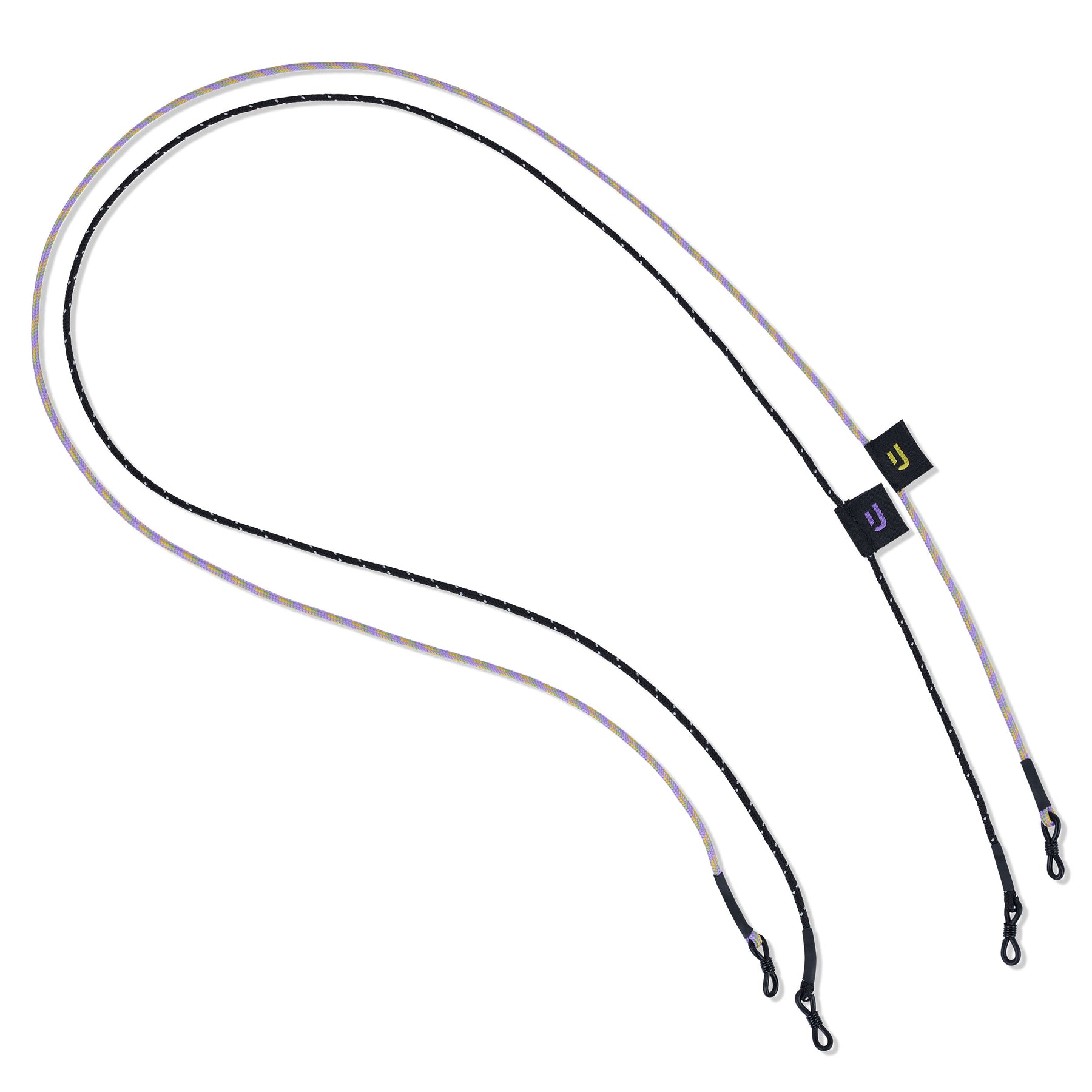 Zwei schwarze und cremefarbene Sonnenbrillenbänder 'Jade' von Johnny Urban mit Logoetiketten