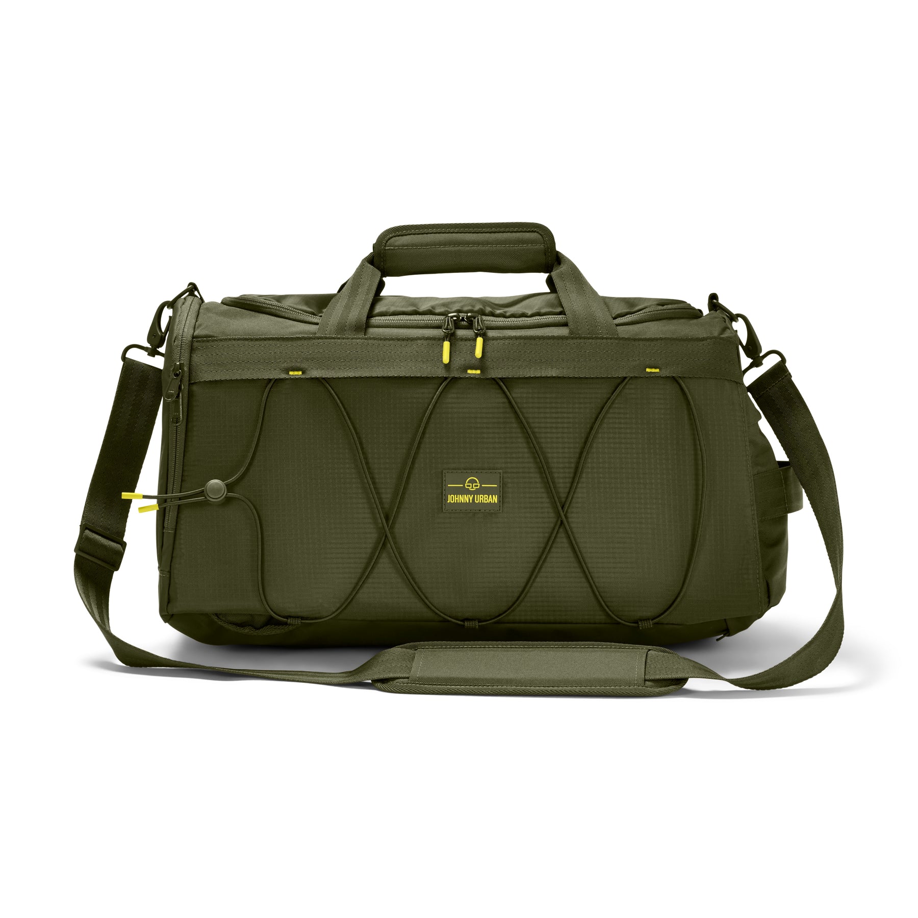 Olivefarbene Duffle Bag 'Shawn Medium' von Johnny Urban mit Tragegriff, verstellbarem Schulterriemen und elastischem Gummizug
