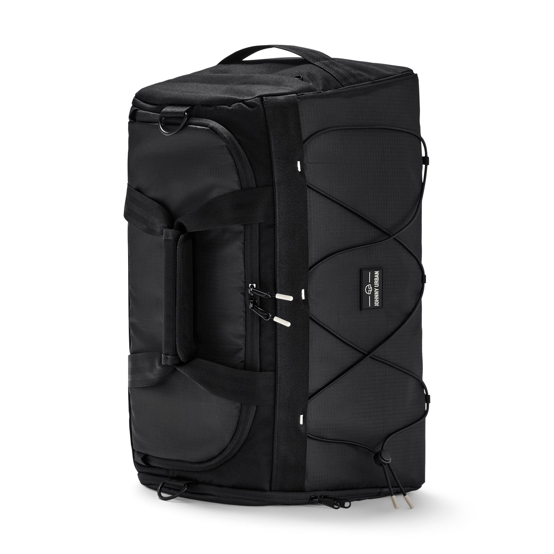 Schwarze Johnny Urban Duffle Bag 'Shawn Medium' mit Griffen, Reißverschlusstaschen und elastischem Gummizug