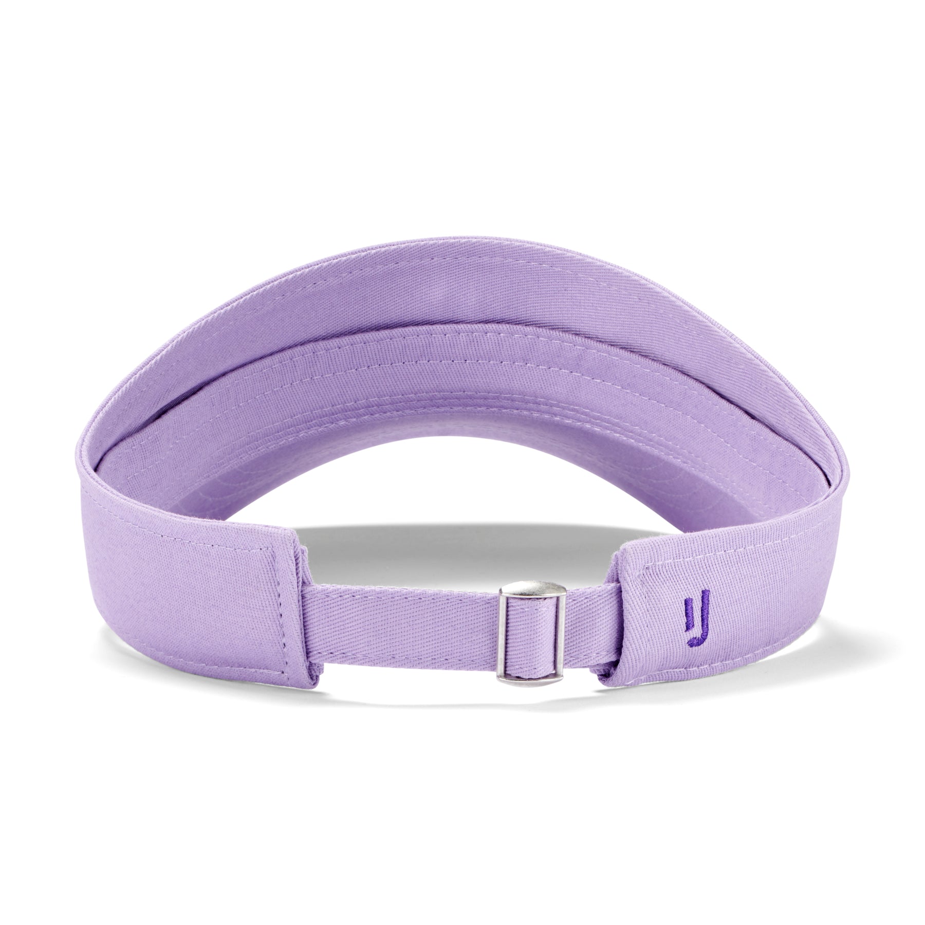 Verstellbares Sonnenvisier 'Terry' in helllila Stoff mit silberner Metallschließe und kleinem gesticktem Logo