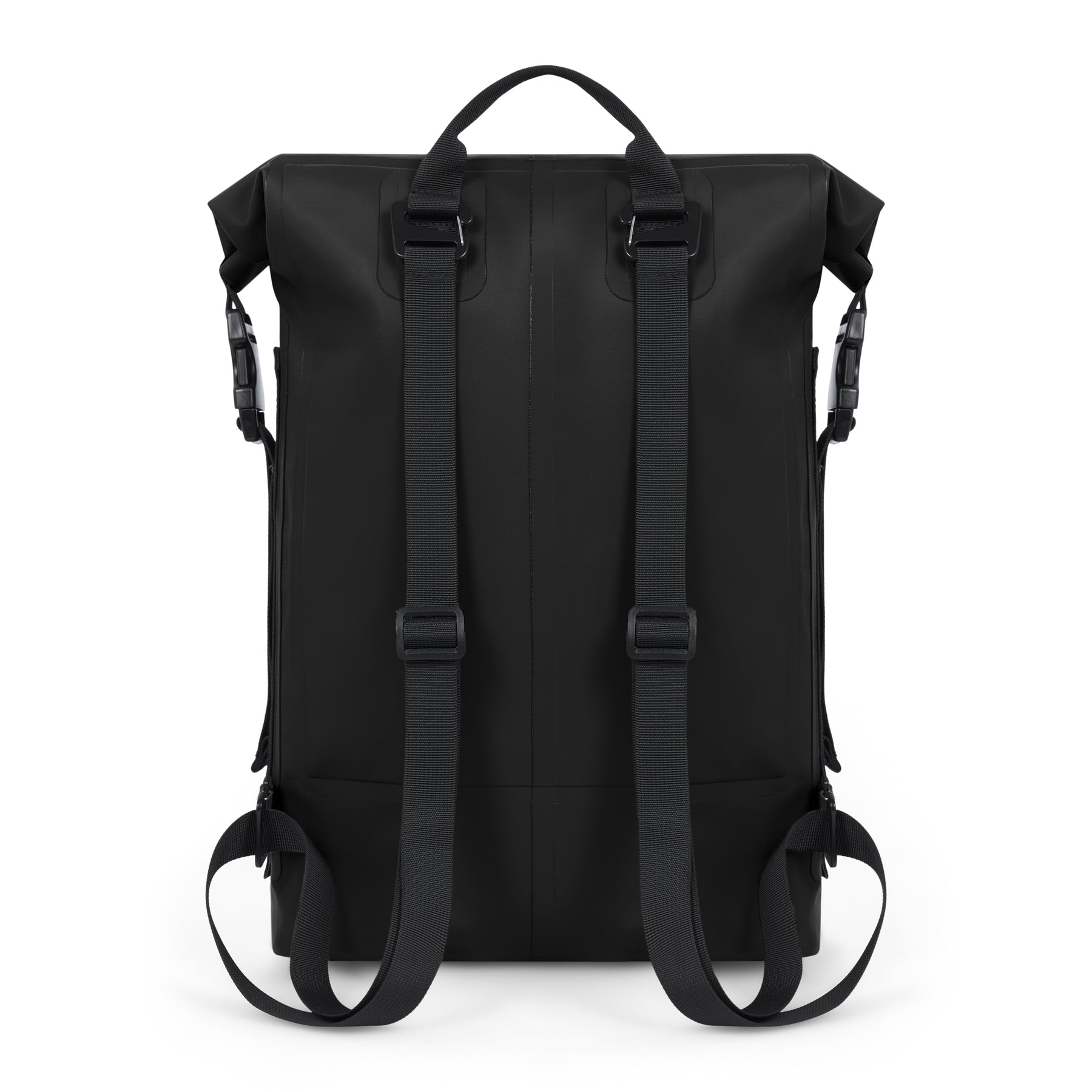 Schwarzer Rolltop Rucksack 'Myles' mit verstellbaren Trägern und Trageschlaufe von Johnny Urban