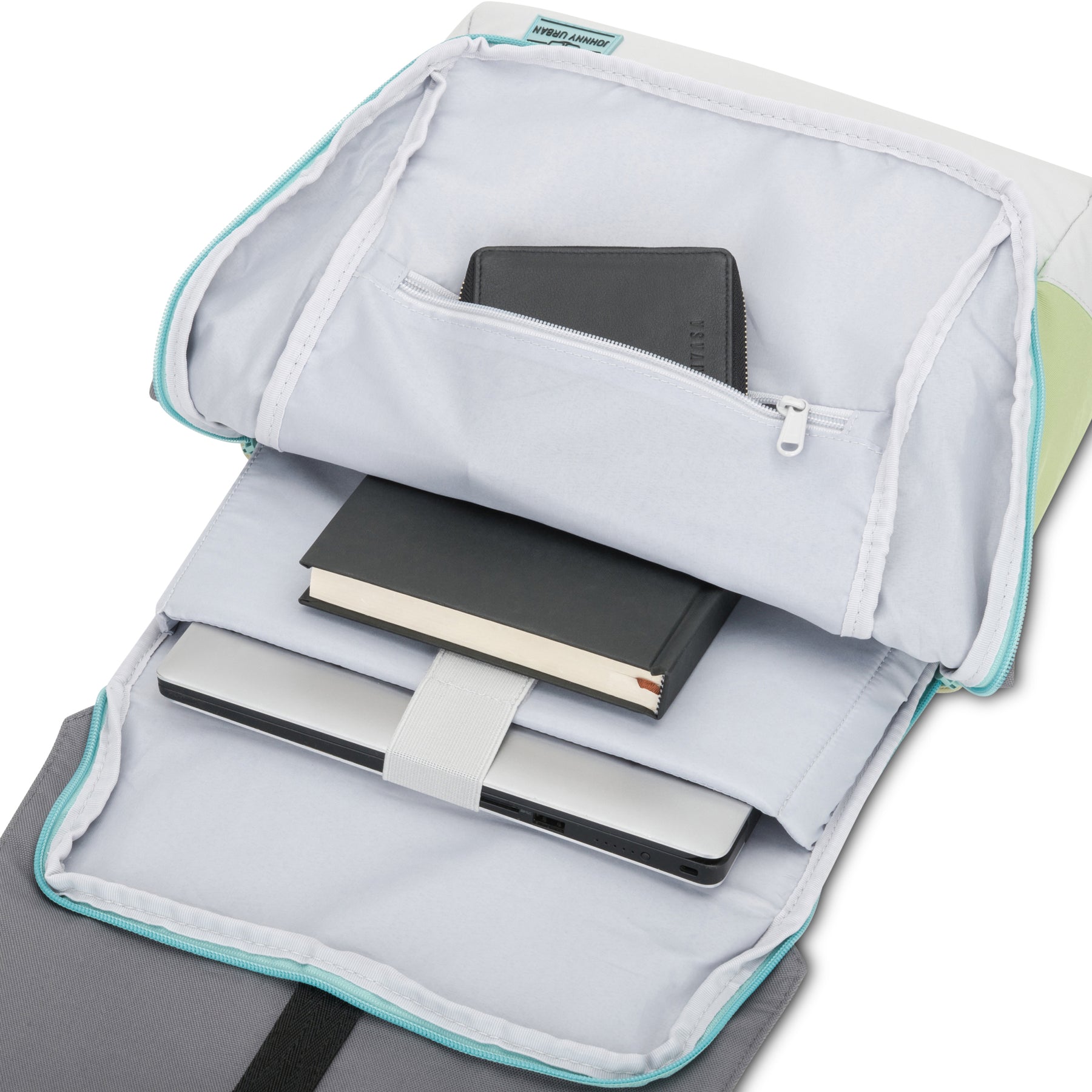 Offener Johnny Urban Rucksack 'Mika' mit Laptopfach, Buch und Geldbörse, Innenfutter hellgrau