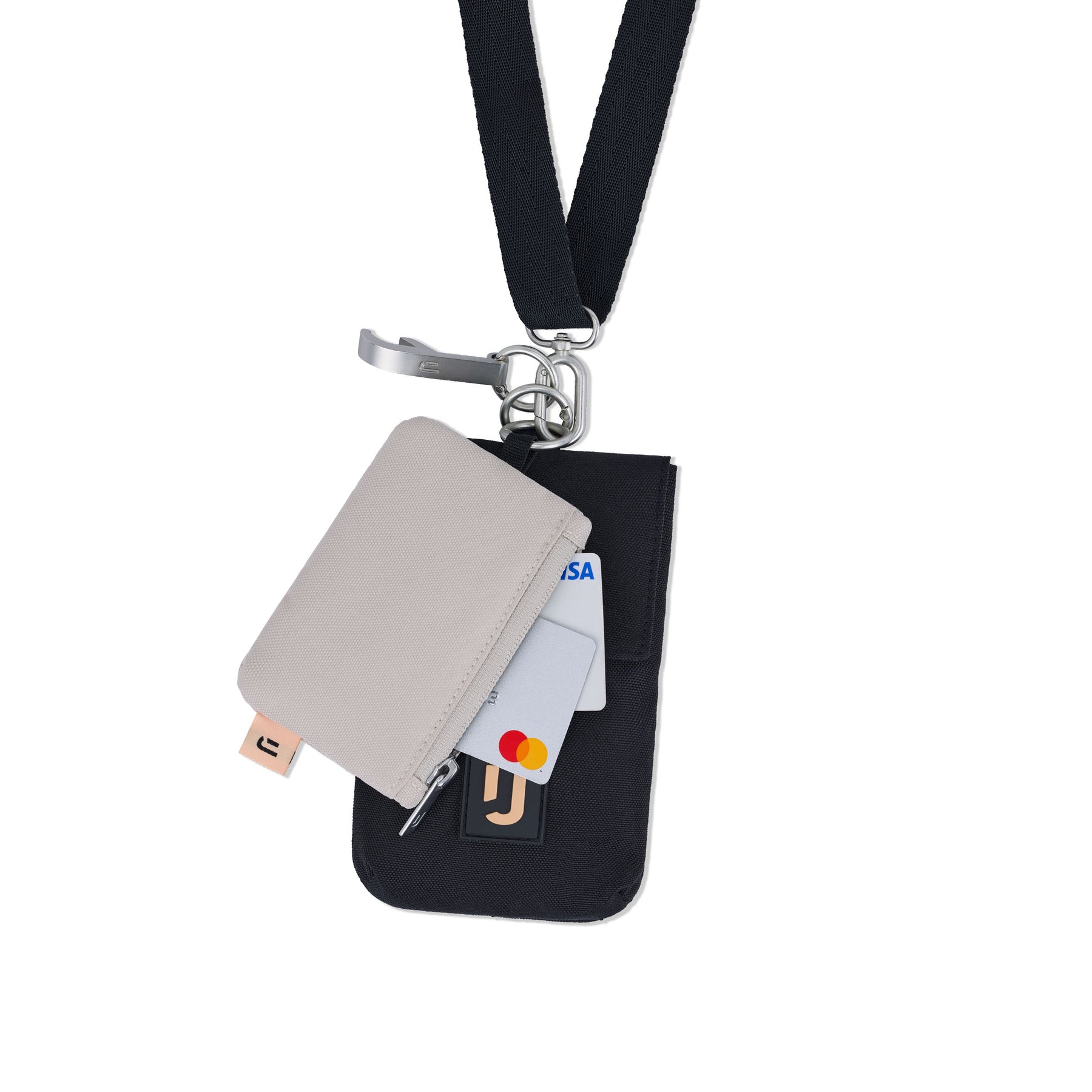 Halsbeutel 'Juno' von Johnny Urban mit schwarzem Stoff und extra beigem Münzfach