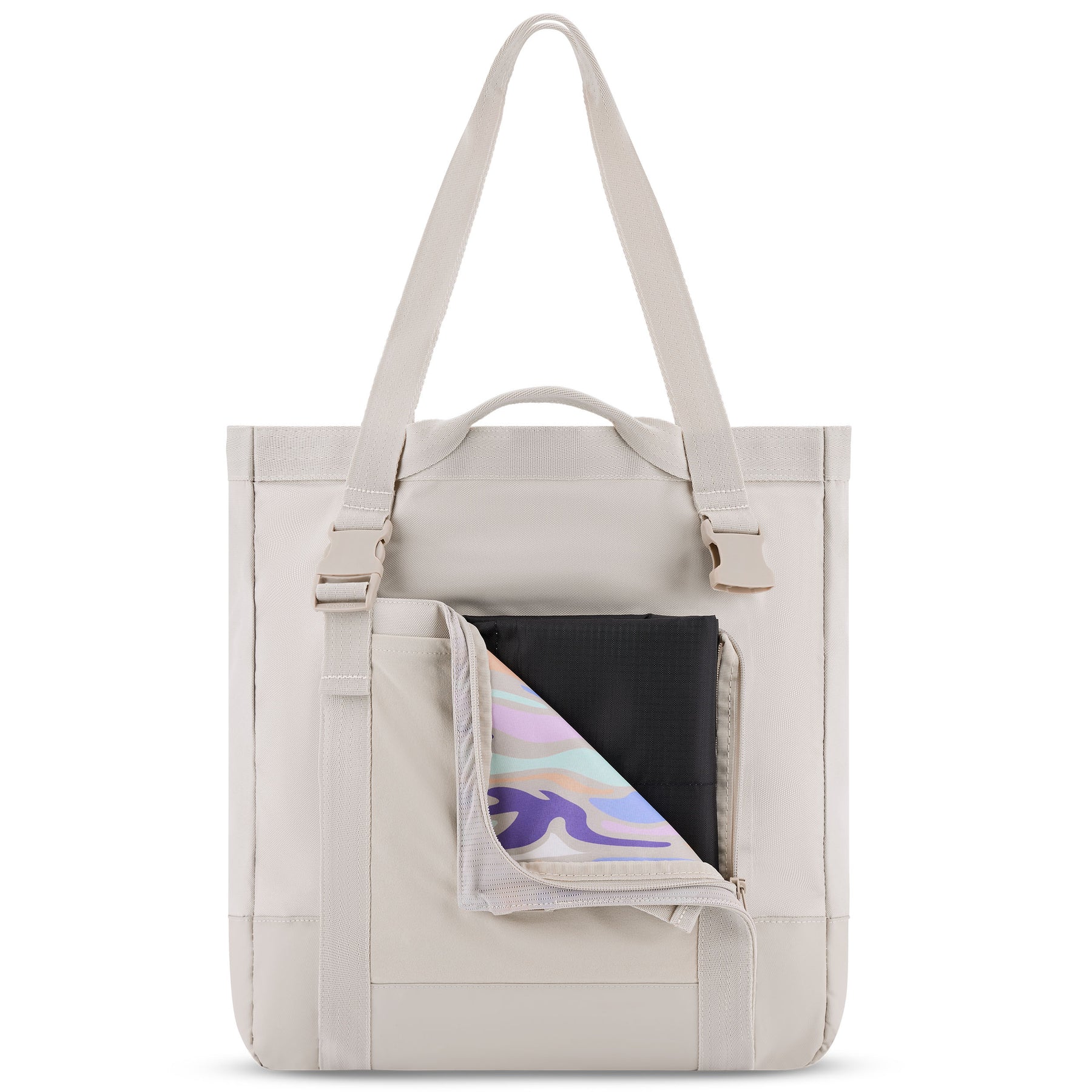 Beiger Johnny Urban Tote Bag 'Jessy' mit integriertem Reißverschlussfach und farbiger Picknickdecke