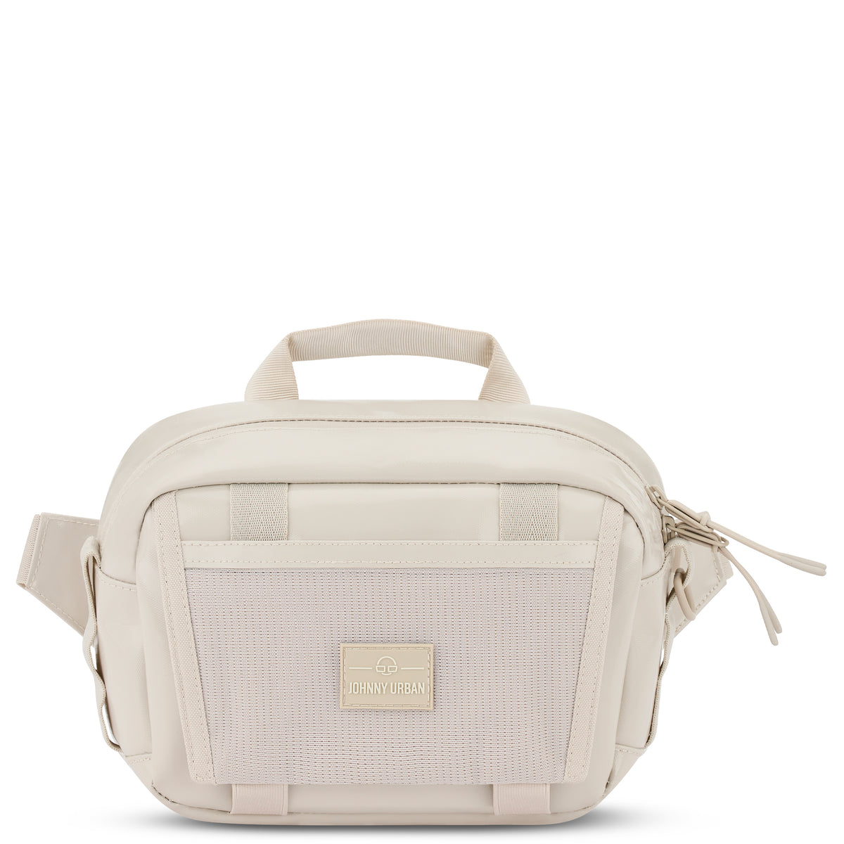 Beige Lenkertasche Fahrrad Nelson von Johnny Urban mit zwei Reißverschlüssen und Tragegriff