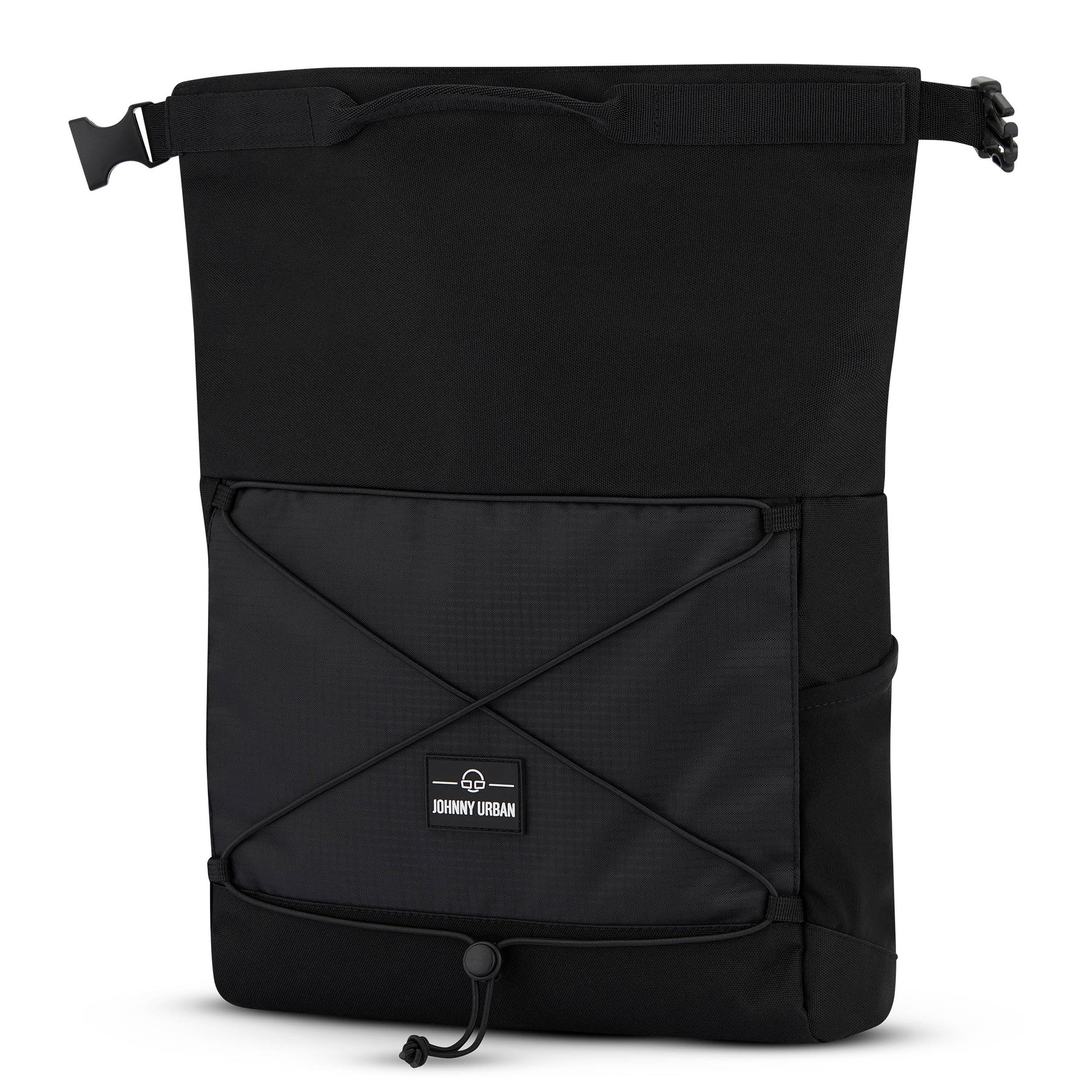 Schwarze Umhängetasche 'Dylan' von Johnny Urban mit Rolltop-Verschluss und elastischem Frontband