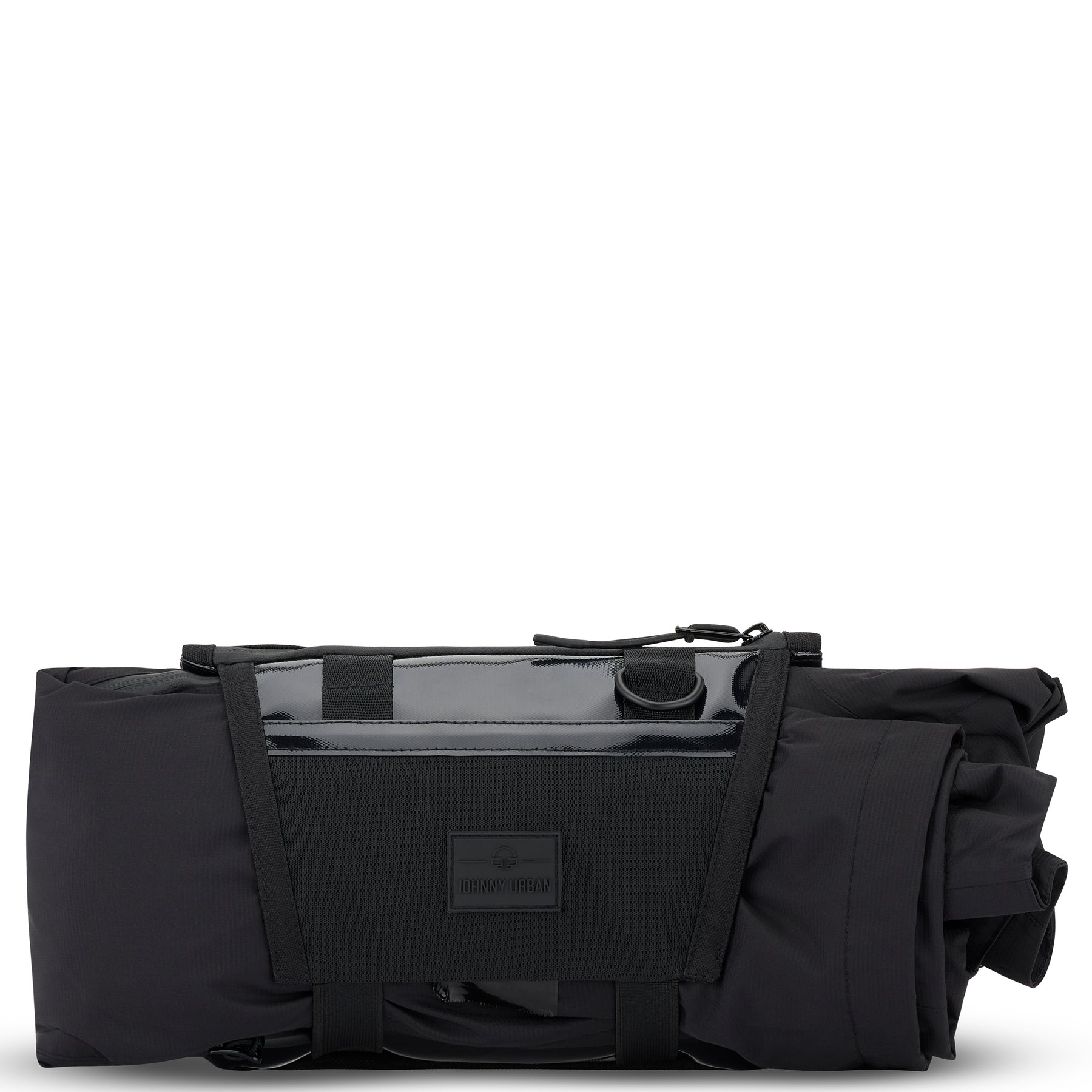 Schwarze Umhängetasche 'Avery' von Johnny Urban mit Netztasche und glänzendem Materialdetail