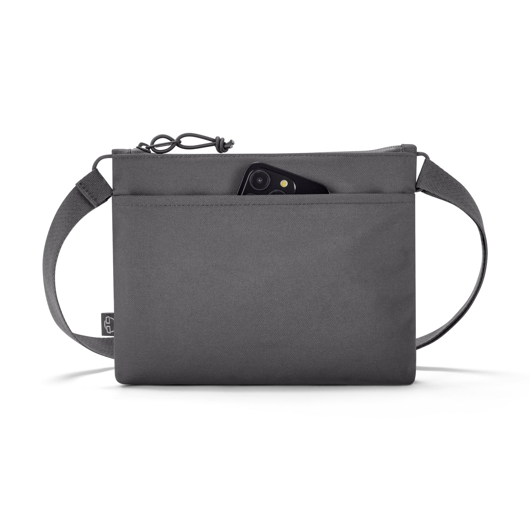 Dunkelgraue Umhängetasche 'Drew' mit Fronttasche und Smartphone