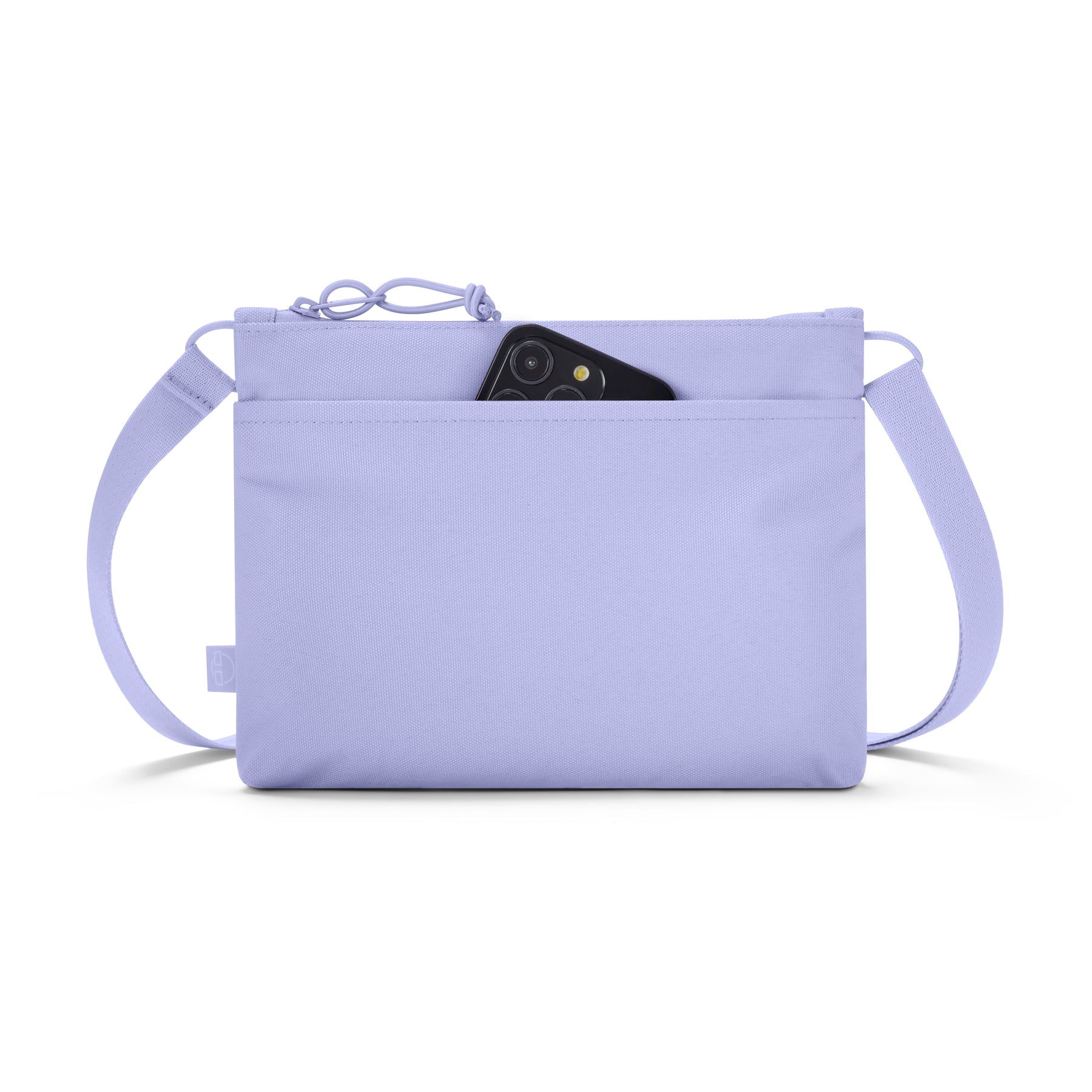 Umhängetasche 'Drew' in flieder mit frontaler Tasche und Smartphone