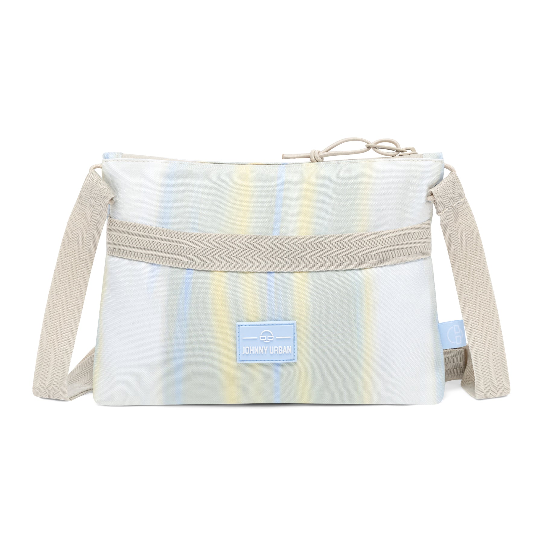 Umhängtasche 'Drew' in sandfarben mit dezent gestreiftem Muster und verstellbarem Trageriemen