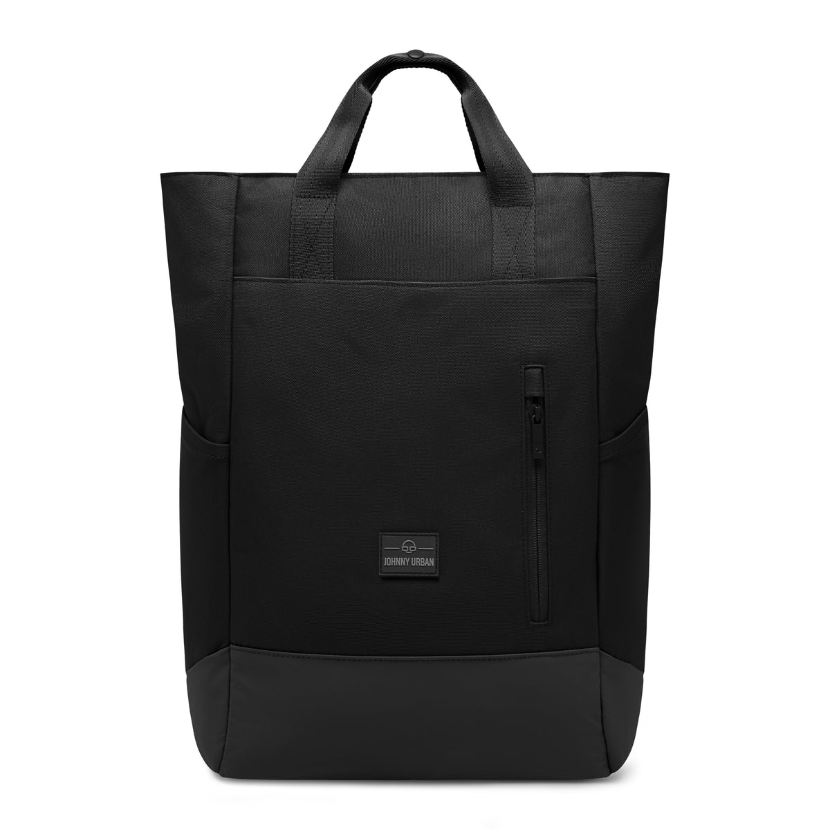 Schwarze Wickeltasche 'Blair' von Johnny Urban mit zwei Tragegriffen, Fronttasche mit Reißverschluss und Logo